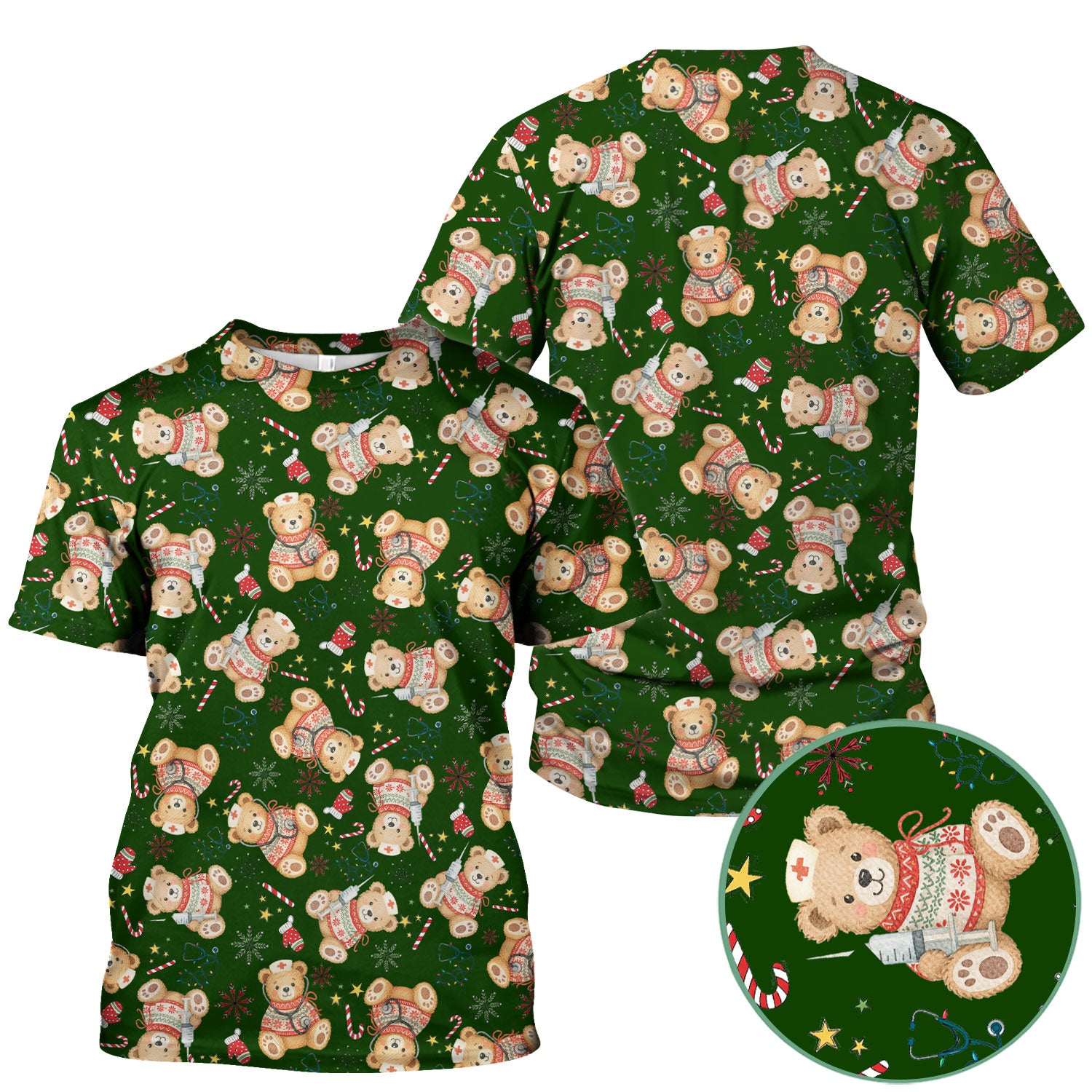 Holiday Teddy Bear Christmas Nurse Scrub - Cute Festive Medical Shirt for Women - Nursing Uniform Gift RN LPN CNA
