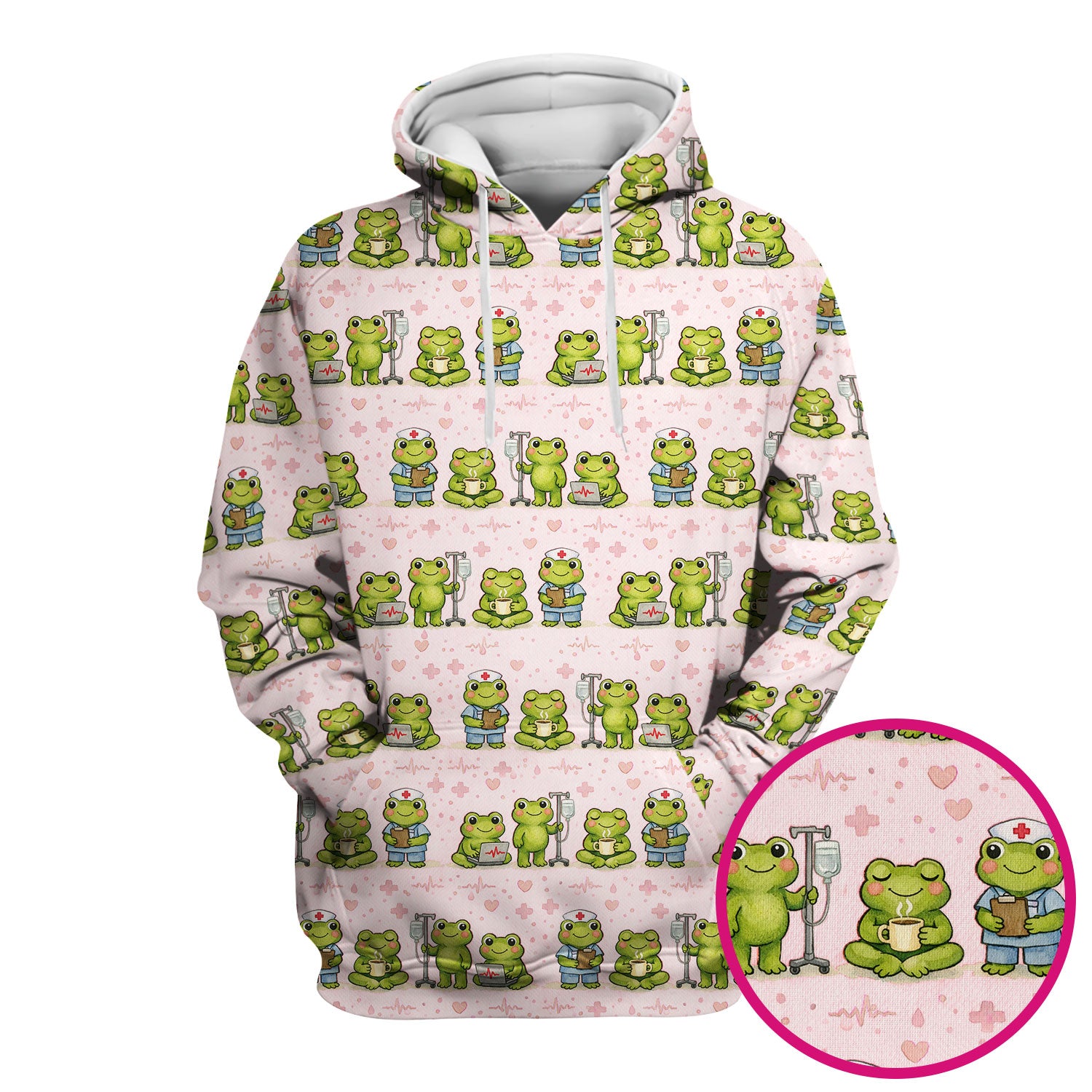 Adorable Frog Nurse Various Poses Print Scrub Top, Comfortable Scrubs for Nurses