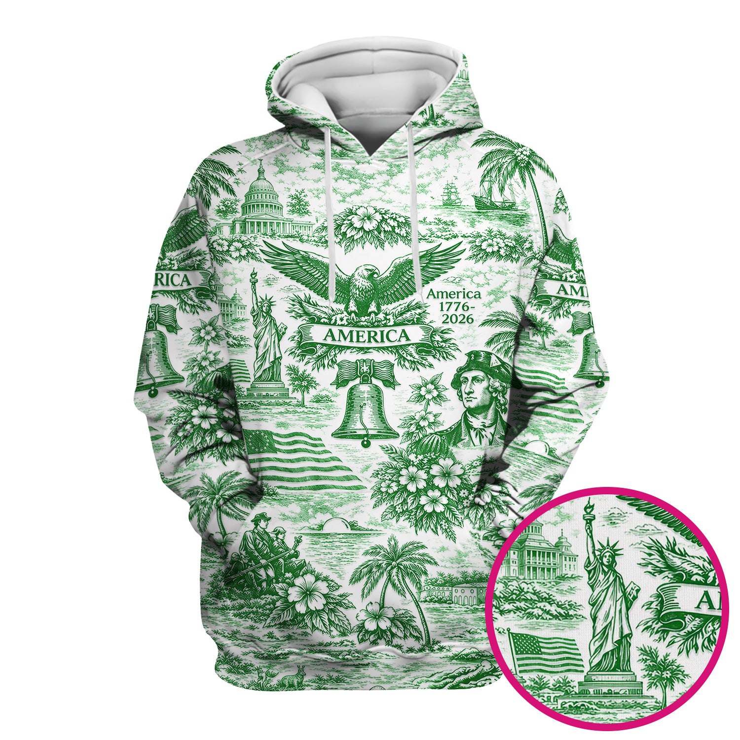 Patriotic America Heritage Toile Pattern Scrub Top, Breathable Fabrics Nursing Uniform