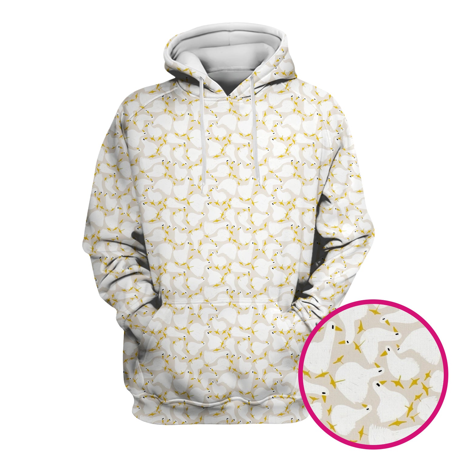 Cute White Goose Yellow Star Pattern Scrub Top, Breathable Fabrics Nursing Uniform
