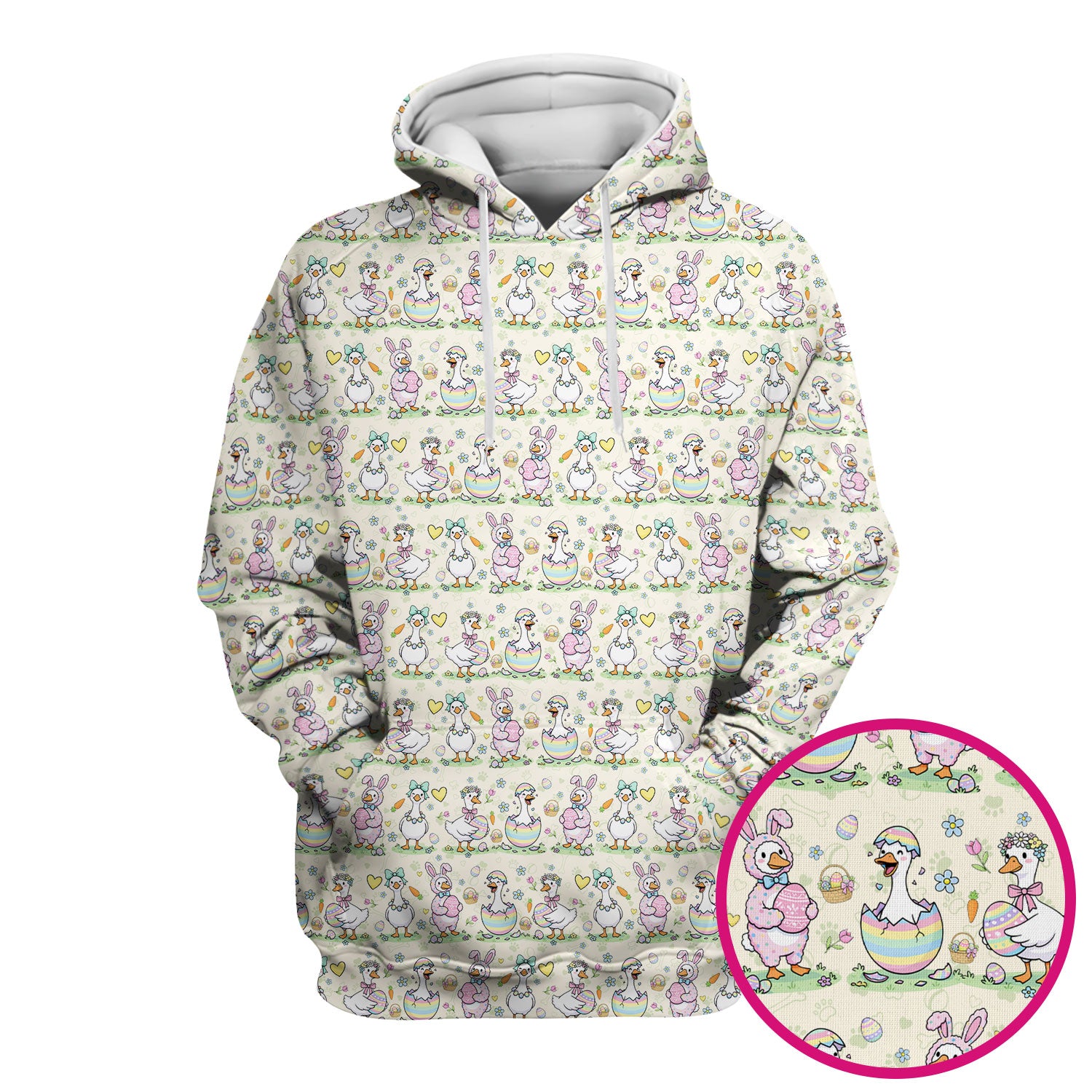 Pastel Easter Goose Bunny Egg Pattern Scrub Top, Comfortable Scrubs for Nurses