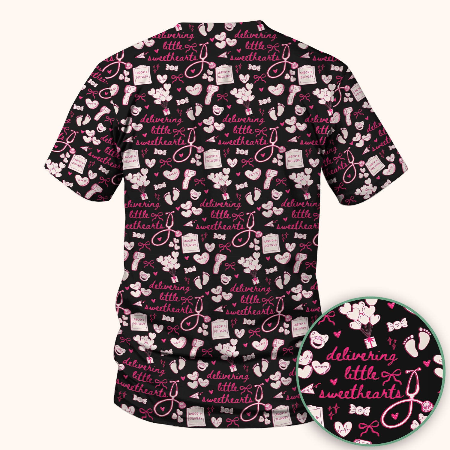Valentine Labor And Delivery Scrub Top, XOXO Pattern Scrub Shirt, Breathable Fabrics Nursing Uniform For Women