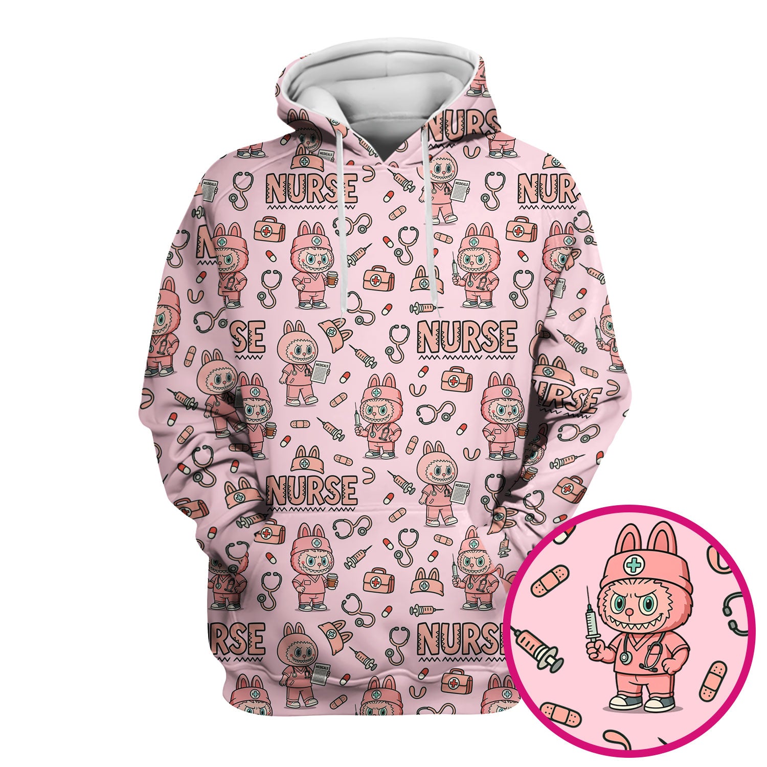 Cute Nurse Scrub Top for Women - Bunny Cartoon Medical Shirt - Fun Nurse Appreciation Gift for CNA RN Doctor