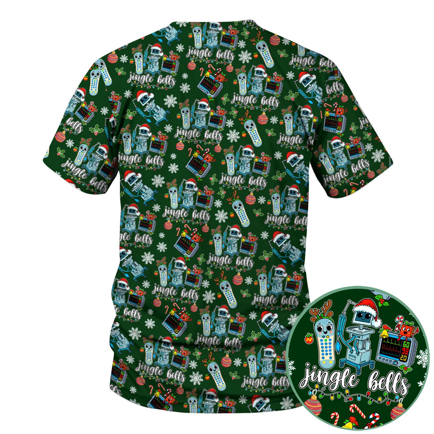 Funny Jingle Bells Holiday Scrub Top - Funny Christmas Scrubs for Nurses - Breathable Fabrics Nursing Uniform