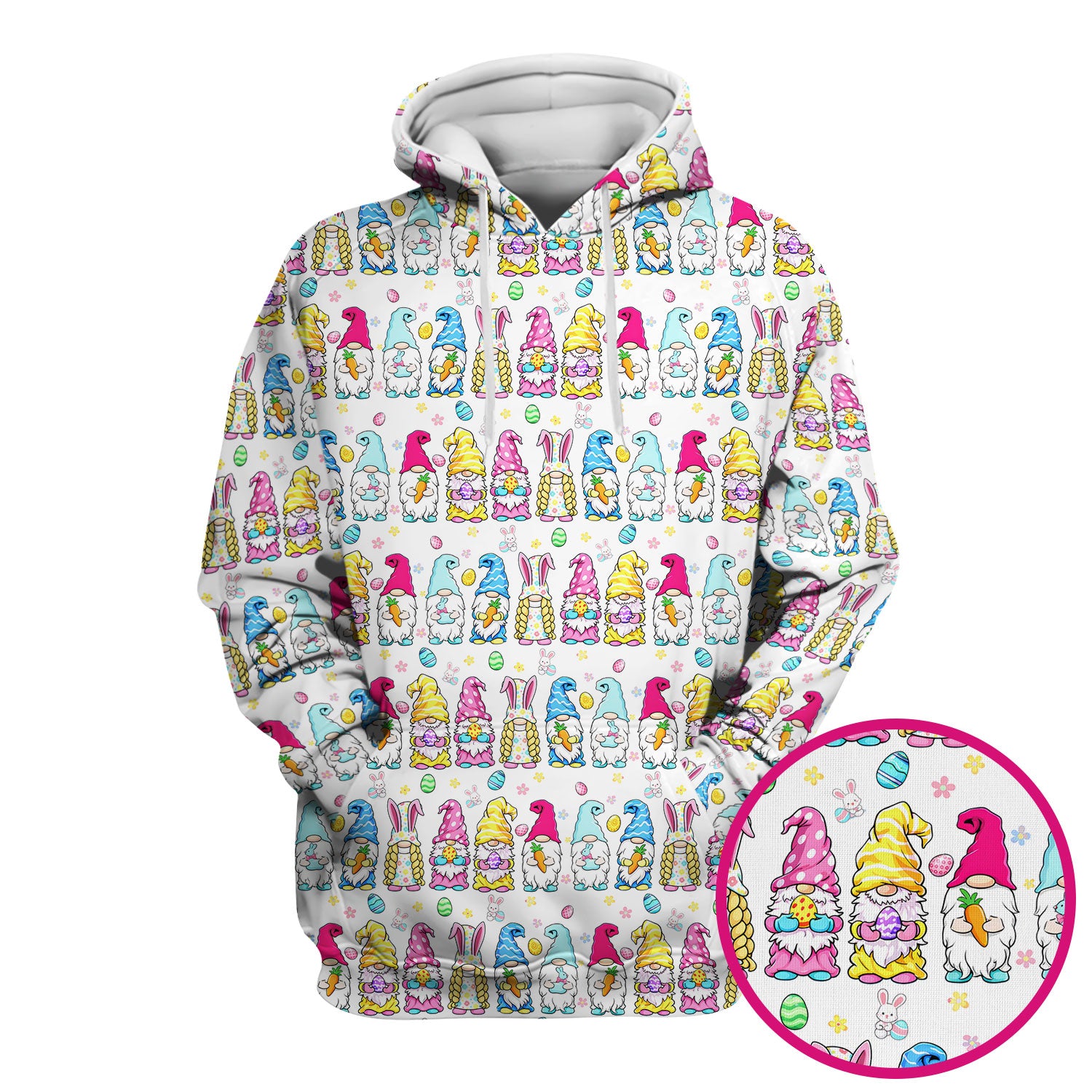 Colorful Easter Gnome Bunny Eggs Print Scrub Top, Comfortable Scrubs for Nurses