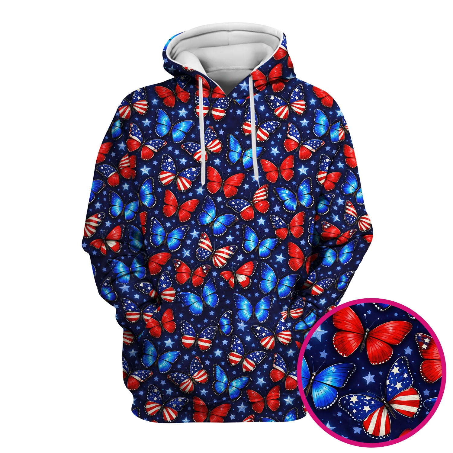Patriotic Butterfly Stars Pattern Scrubs Top, Comfortable Scrubs for Nurses