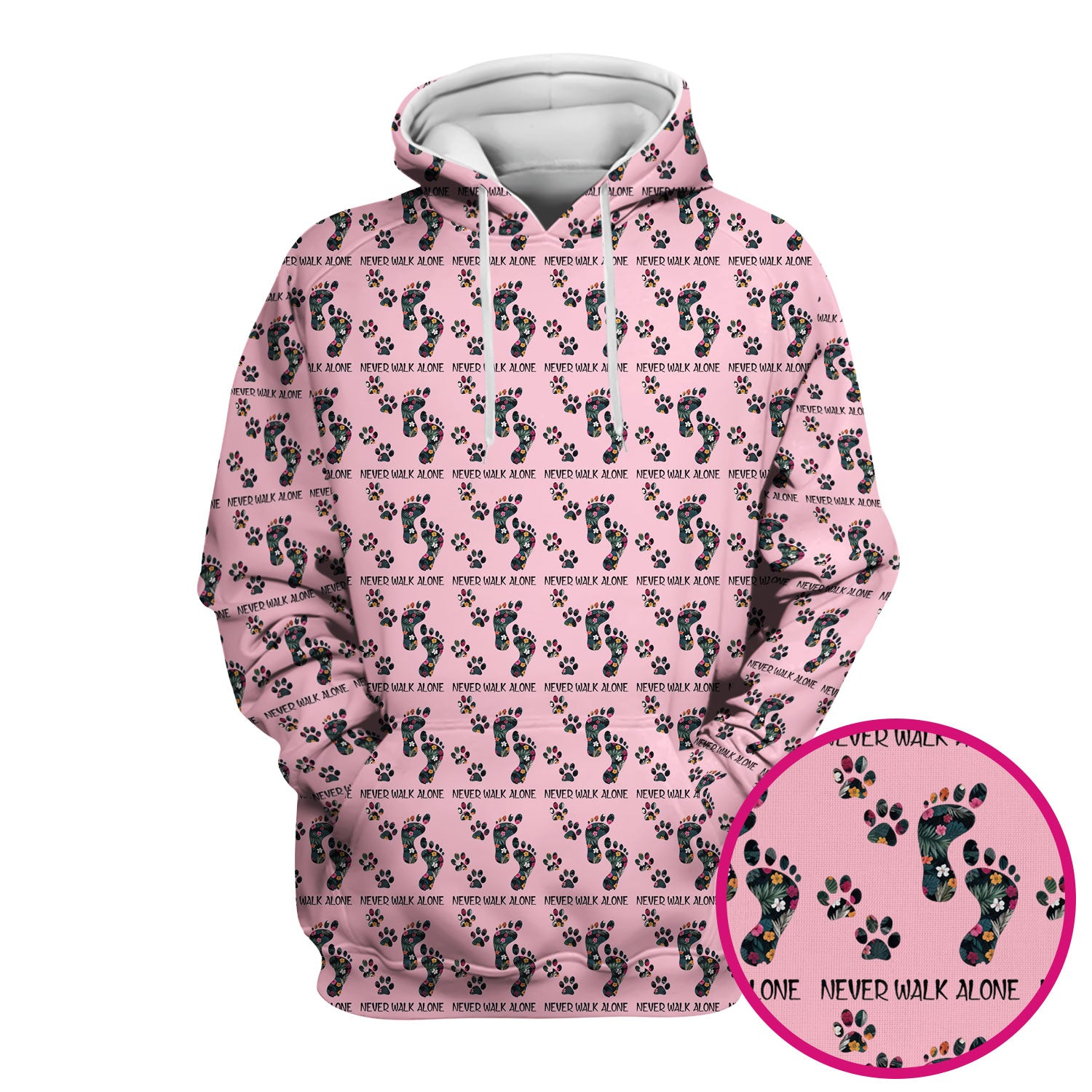 Never Walk Alone Scrub Top, Floral Paw Print Medical Scrub Shirt for Nurses, Vet Techs And Healthcare Workers