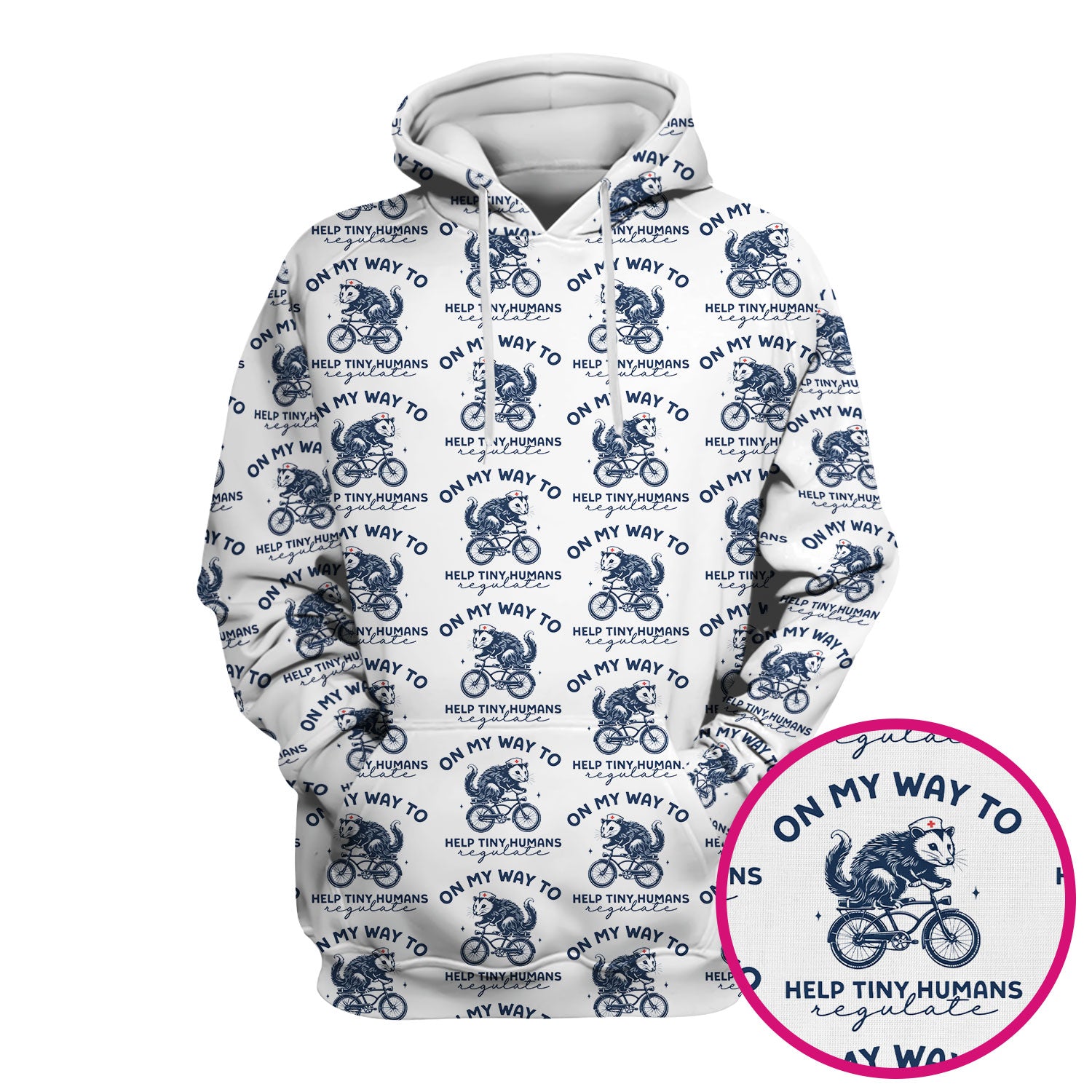 Featuring Biking Opossum With Funny Quote Print Scrub Top, Breathable Fabrics Nursing Uniform