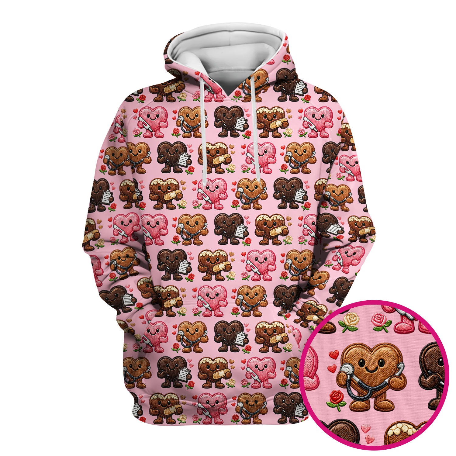 Valentine Heart Nurse Scrub Top, Cute Medical Love Pattern Shirt, Breathable Fabrics Nursing Uniform