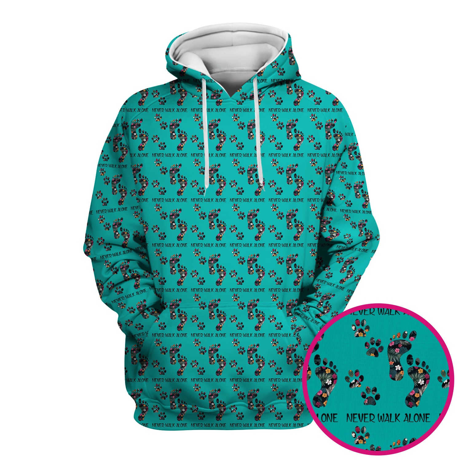 Never Walk Alone Scrub Top, Floral Paw Print Medical Scrub Shirt for Nurses, Vet Techs And Healthcare Workers