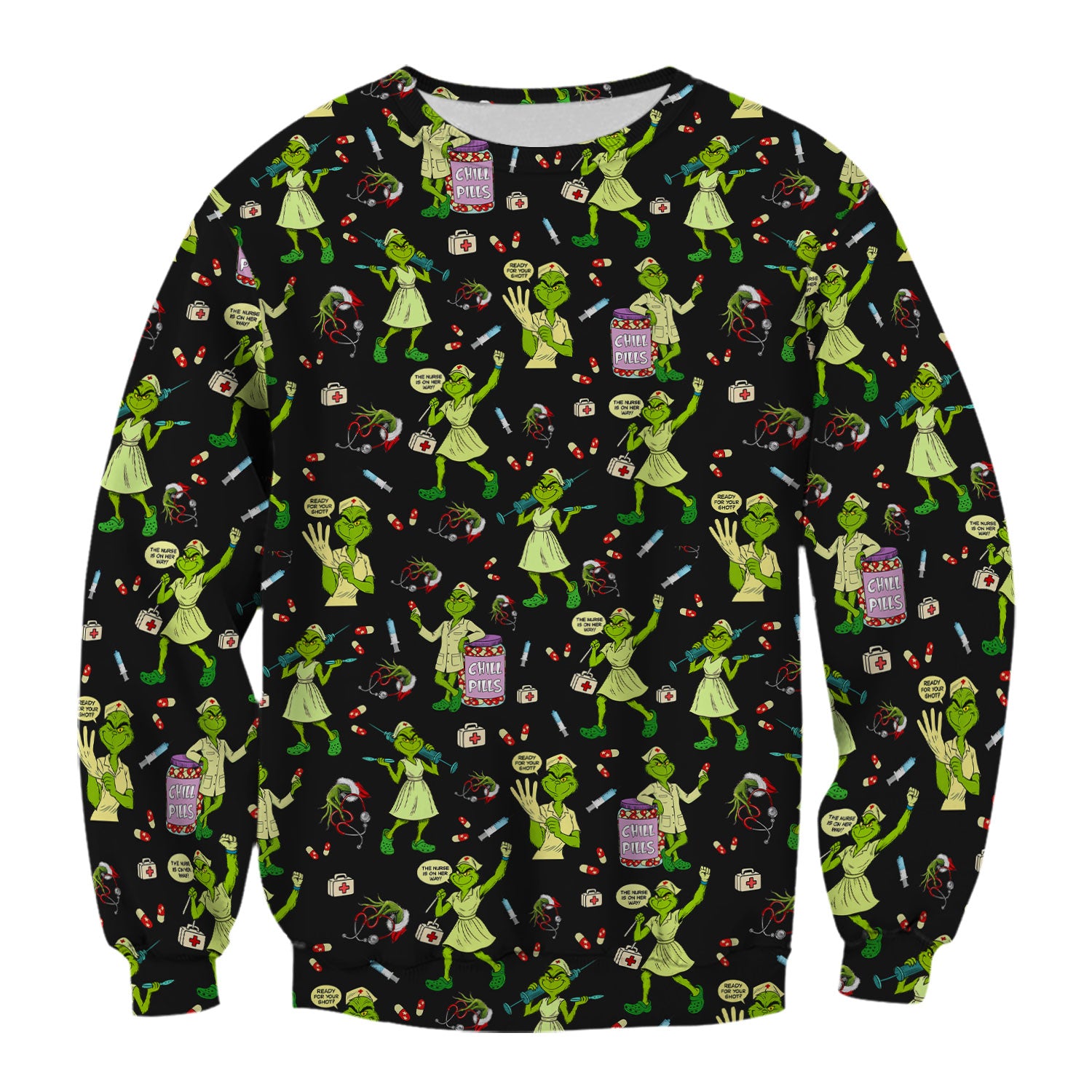 Funny Grinch Nurse Scrub Top Multi Color - Chill Pills Nursing Scrub Shirt - Cute Christmas Holiday Workwear with Pockets