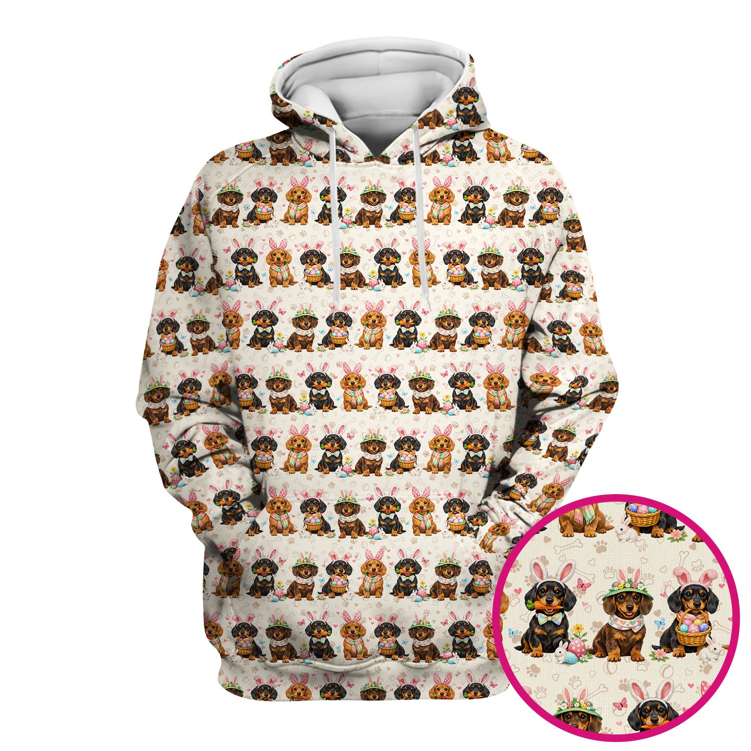 Cute Easter Dachshund Dog Bunny Print Scrub Top, Breathable Fabrics Nursing Uniform