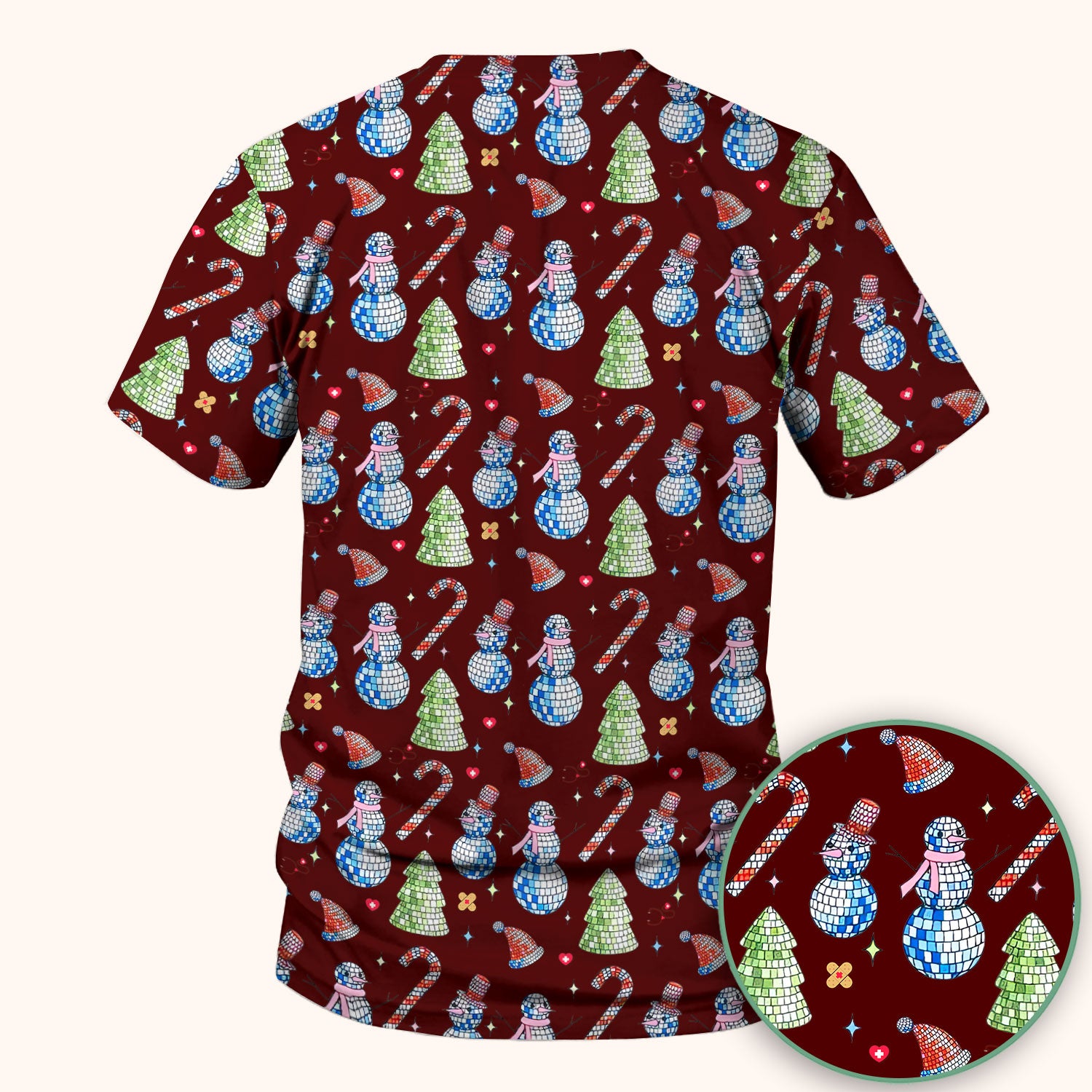 Funny Christmas Snowman Scrub Top for Women - Breathable Fabrics Med Uniform - Comfortable Scrubs for Nurses - Xmas Gift for Her