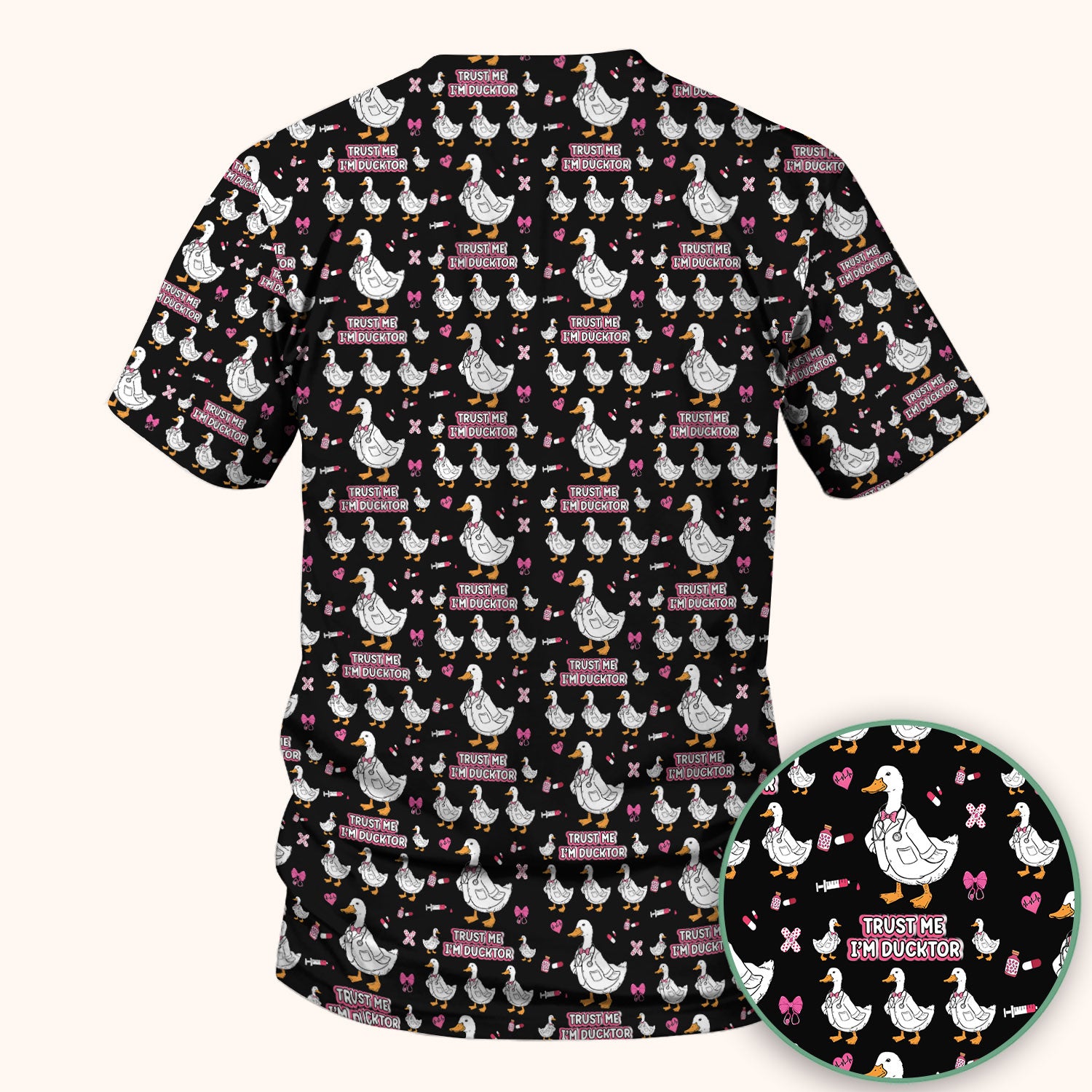Trust Me I'm Ducktor Scrub Top, Funny Duck Pattern Scrub Shirt, Breathable Fabrics Nursing Uniform For Women