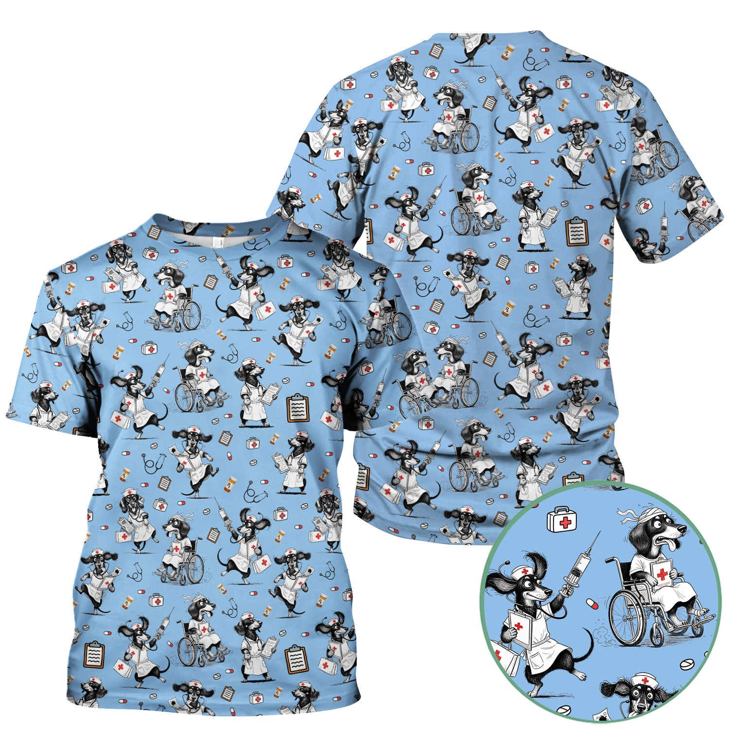 Custom Nurse Scrubs for Women - Funny Dog Print Medical Top - Multi Color Personalized Nursing Shirt for Healthcare Workers