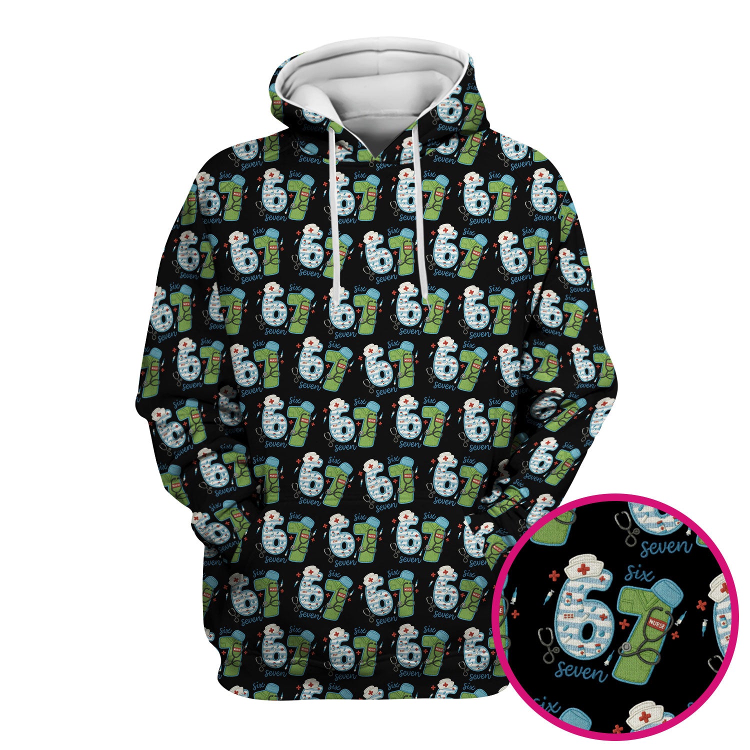 Nurse Six Seven Pattern Scrub Top, Cute Medical Number Print Shirt for Nursing Professionals