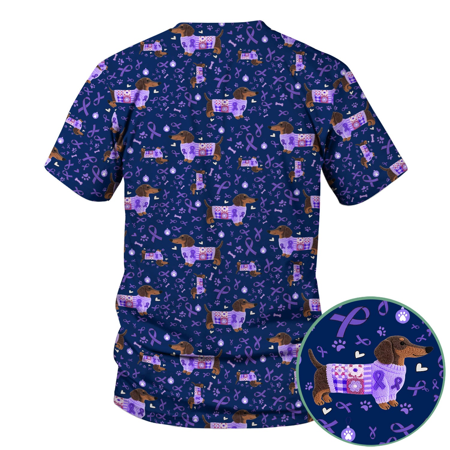 Wiener Dog Purple Ribbon Cancer Awareness Scrub - Breathable Fabrics Nursing Uniform - Comfortable Scrubs for Nurses