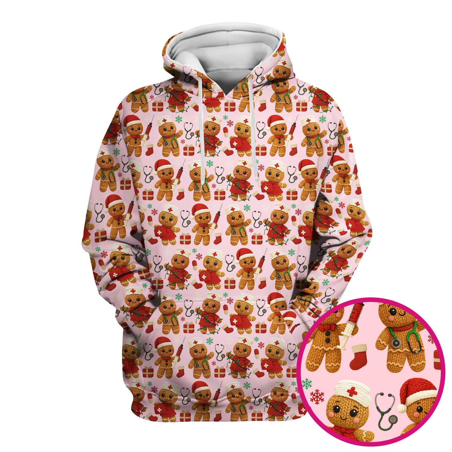 Gingerbread Nurse Christmas Scrub Top - Cute Holiday Pattern Medical Scrub Shirt for Women - Festive Christmas Scrubs with Fun Design