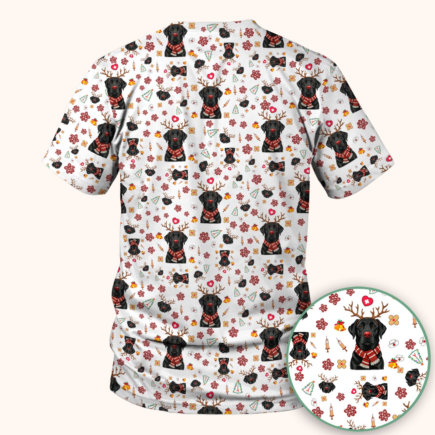 Funny Black Lab Reindeer Scrub Top - Christmas Dog Nurse Shirt - Cute Holiday Medical Uniform Gift for RN LPN CNA