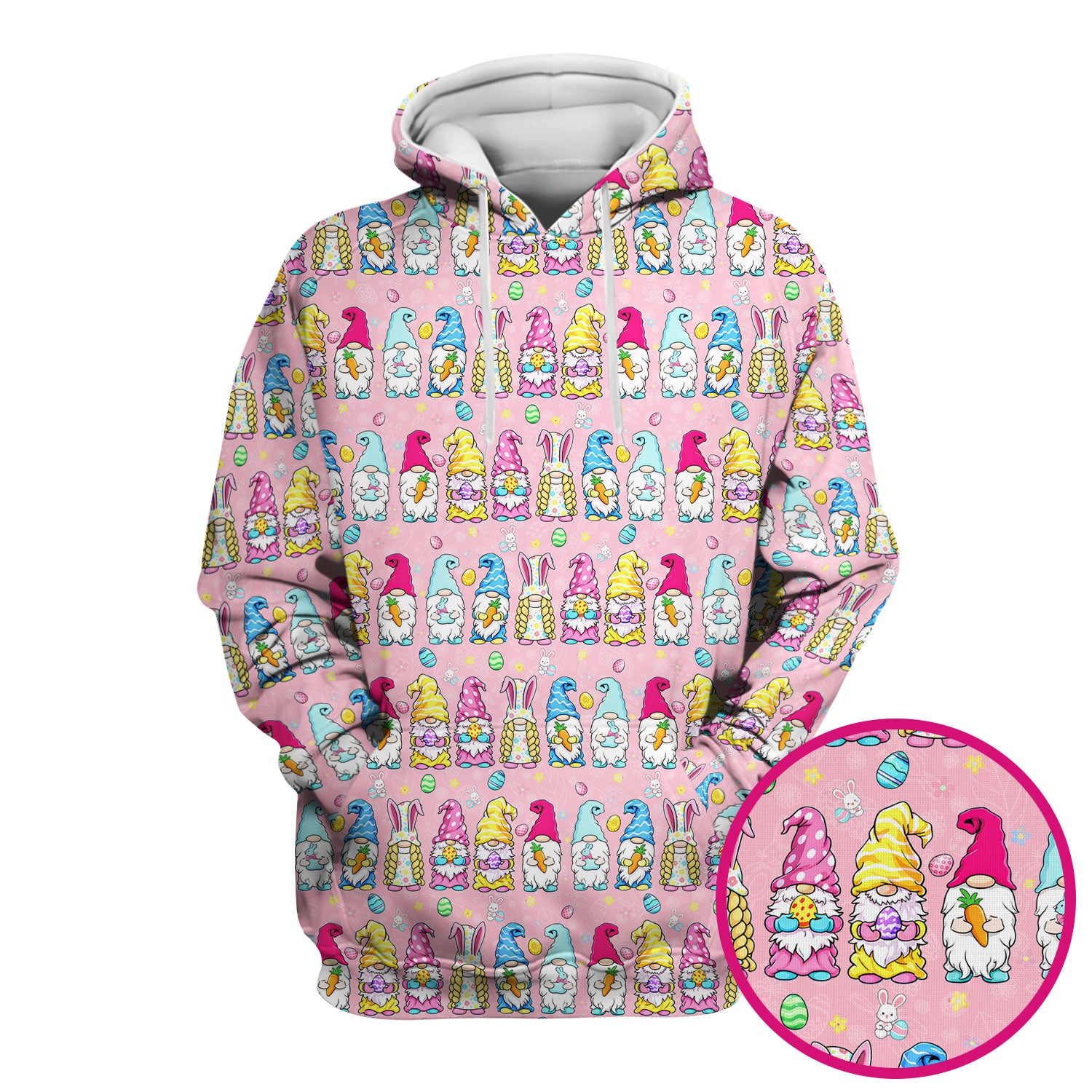 Colorful Easter Gnome Bunny Eggs Print Scrub Top, Comfortable Scrubs for Nurses