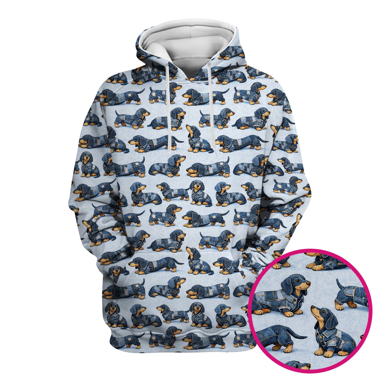 Denim Dachshund Dog Pattern Scrub Top, Breathable Fabrics Nursing Uniform
