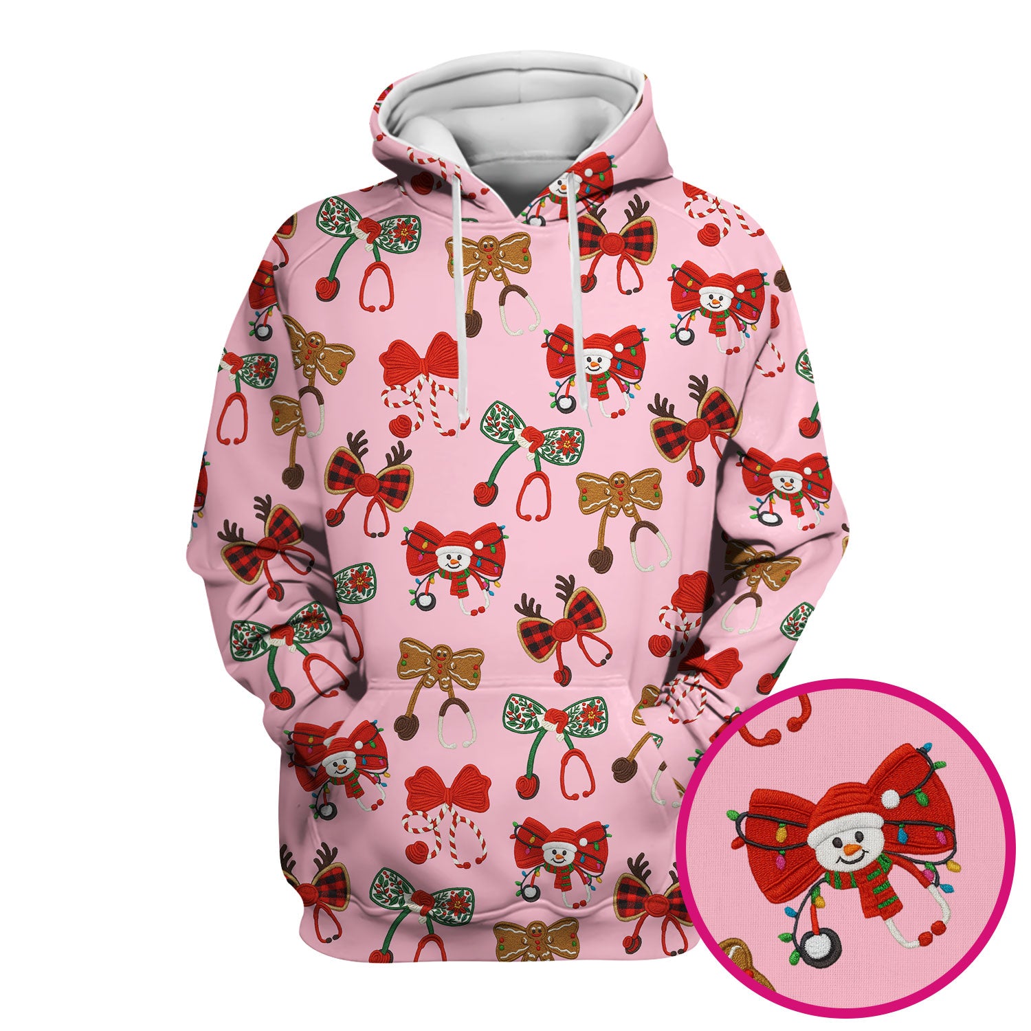Christmas Stethoscope Bow Nurse Scrub Top, Xmas Pattern Scrub Shirt, Holiday Nursing Uniform