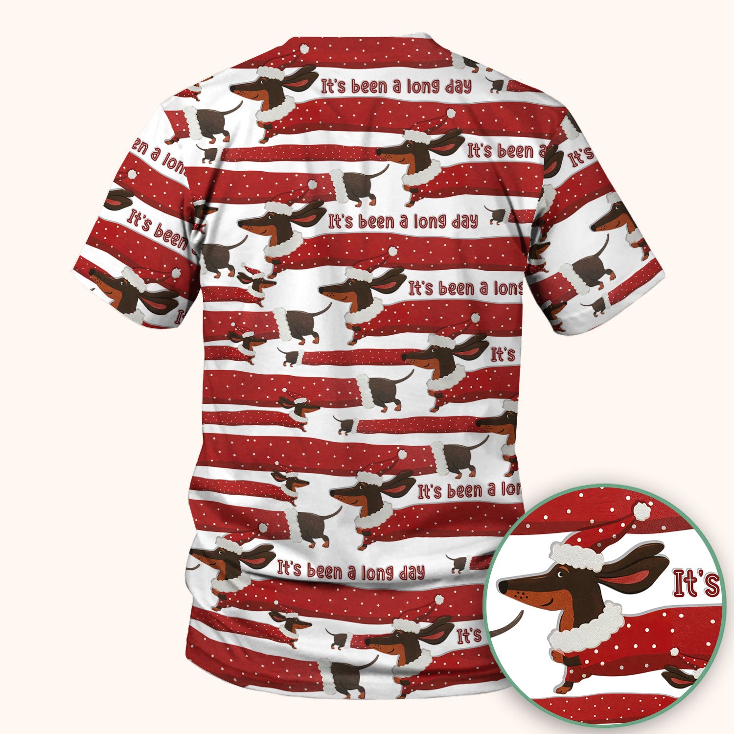 Funny Dachshund Christmas Scrub Top - It's Been a Long Day Shirt - Cute Wiener Dog Holiday Medical Uniform for Women