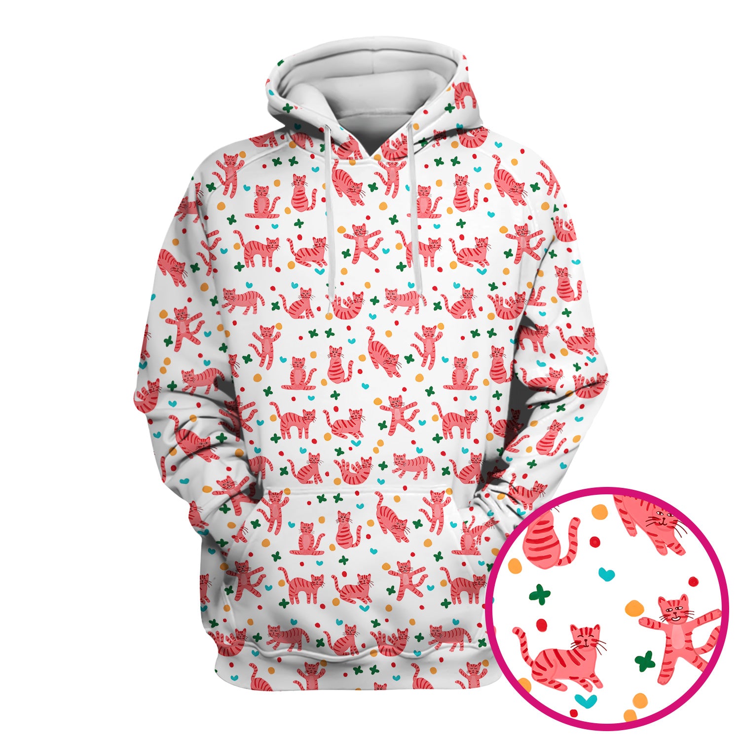 Cute Pink Cat Pattern Scrub Top, Comfortable Scrubs for Nurses