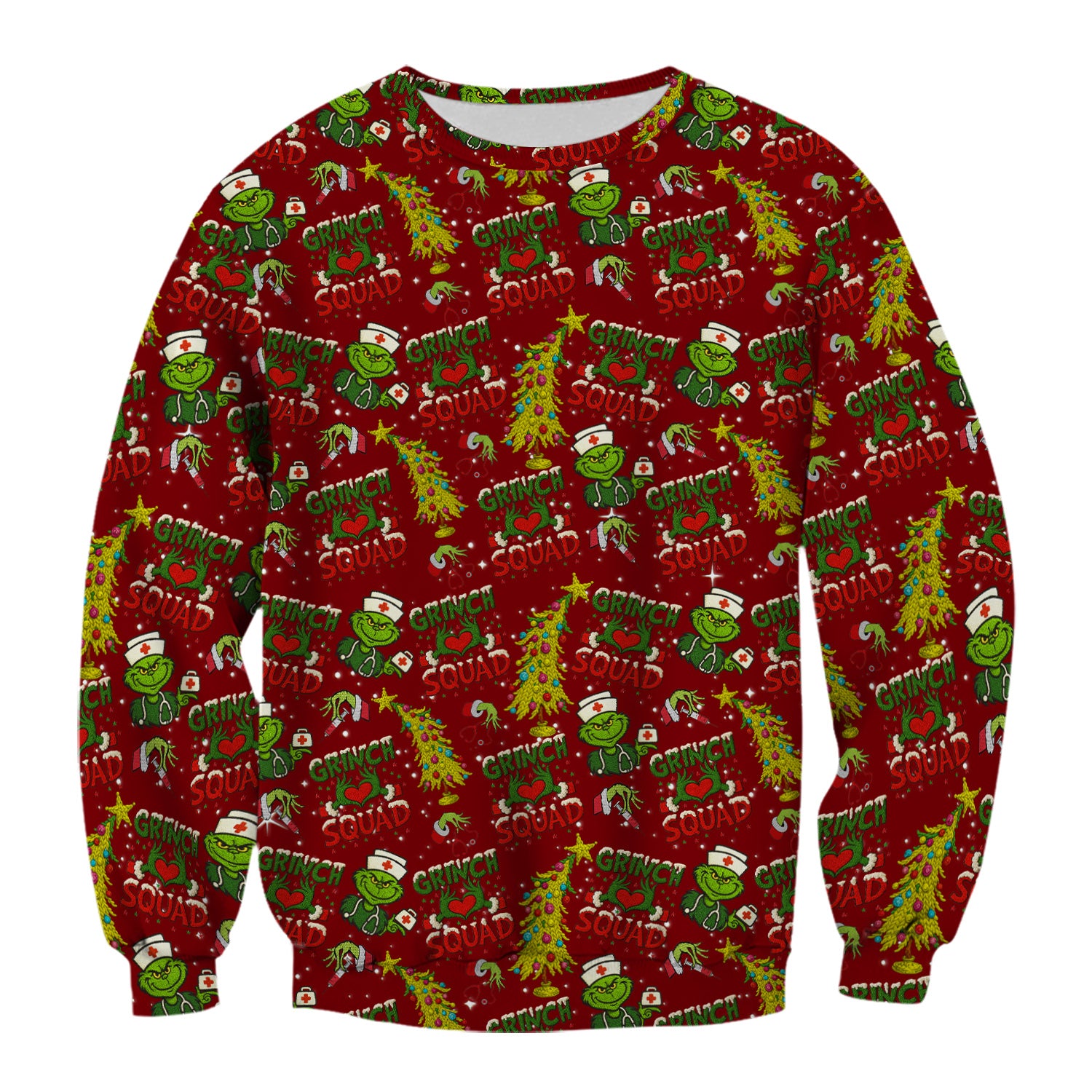 Christmas Nurse Scrub Top for Women - Funny Grinch Squad Scrub Shirt Multi Color - Cute Holiday Nursing Work Shirt with Pockets