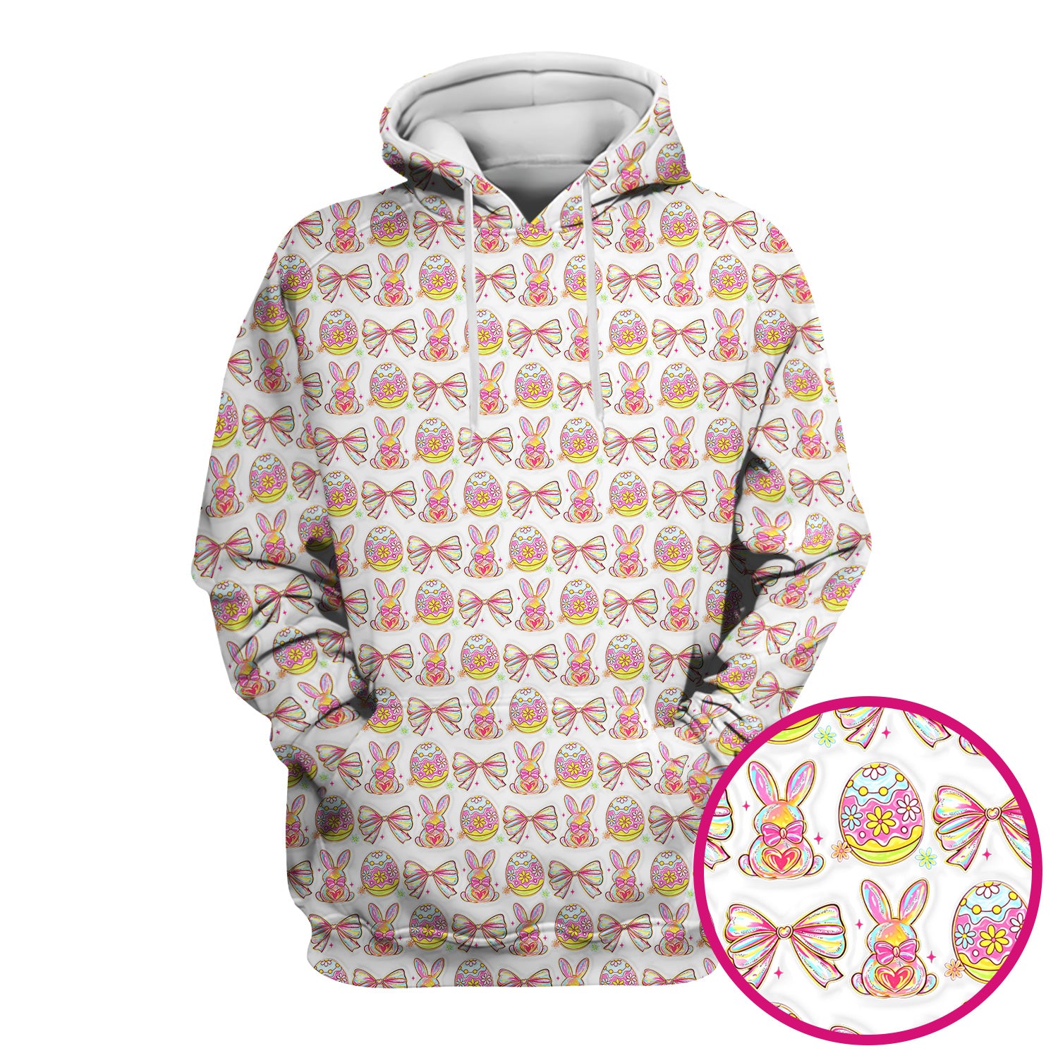 Easter Bunny Pastel Egg Bow Pattern Scrub Top, Breathable Fabrics Nursing Uniform