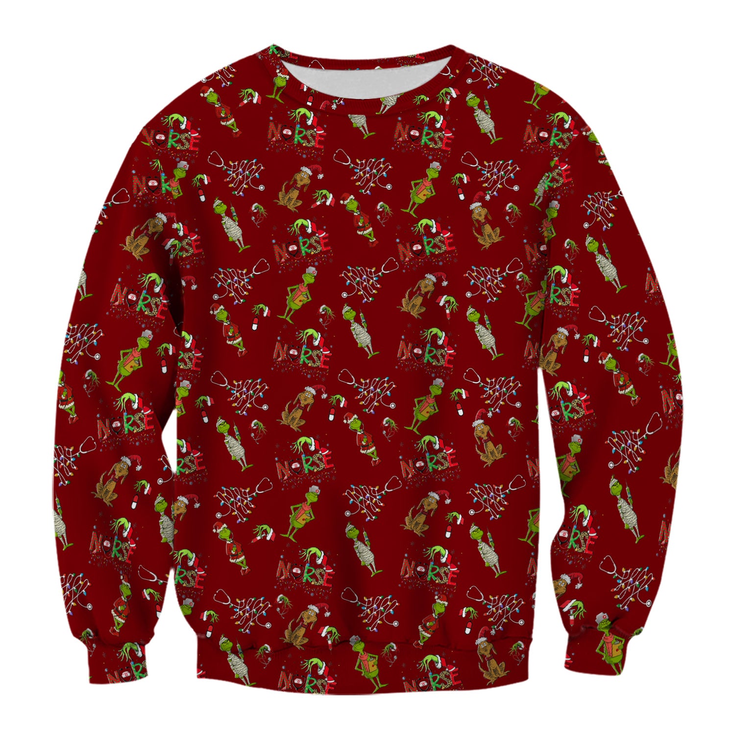 Grinch Christmas Nurse Scrub Shirt - Funny Holiday Scrub Top for Women - Multi Color Nursing Work Shirt with Pockets