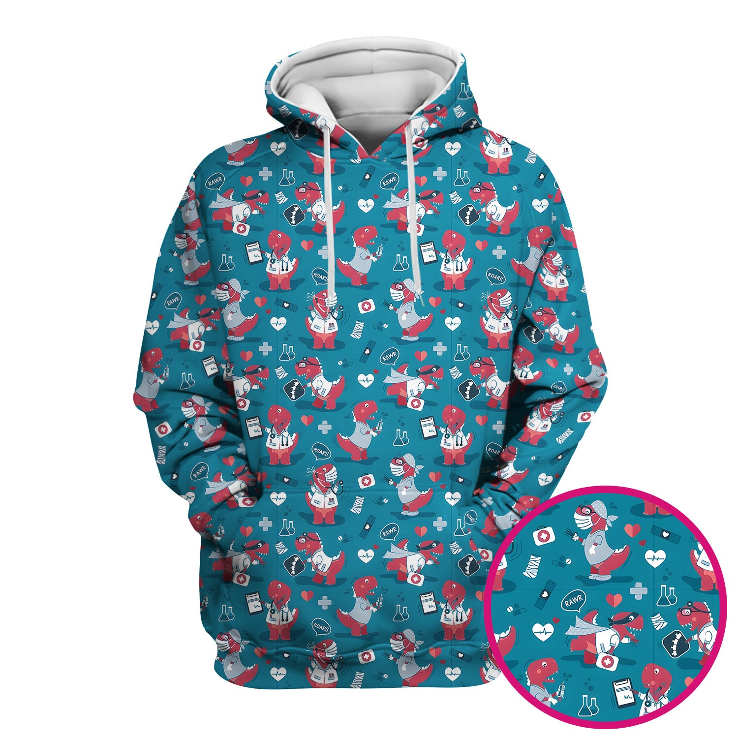 Cute Dinosaur Doctor Medical Pattern Scrub Top, Breathable Fabrics Nursing Uniform