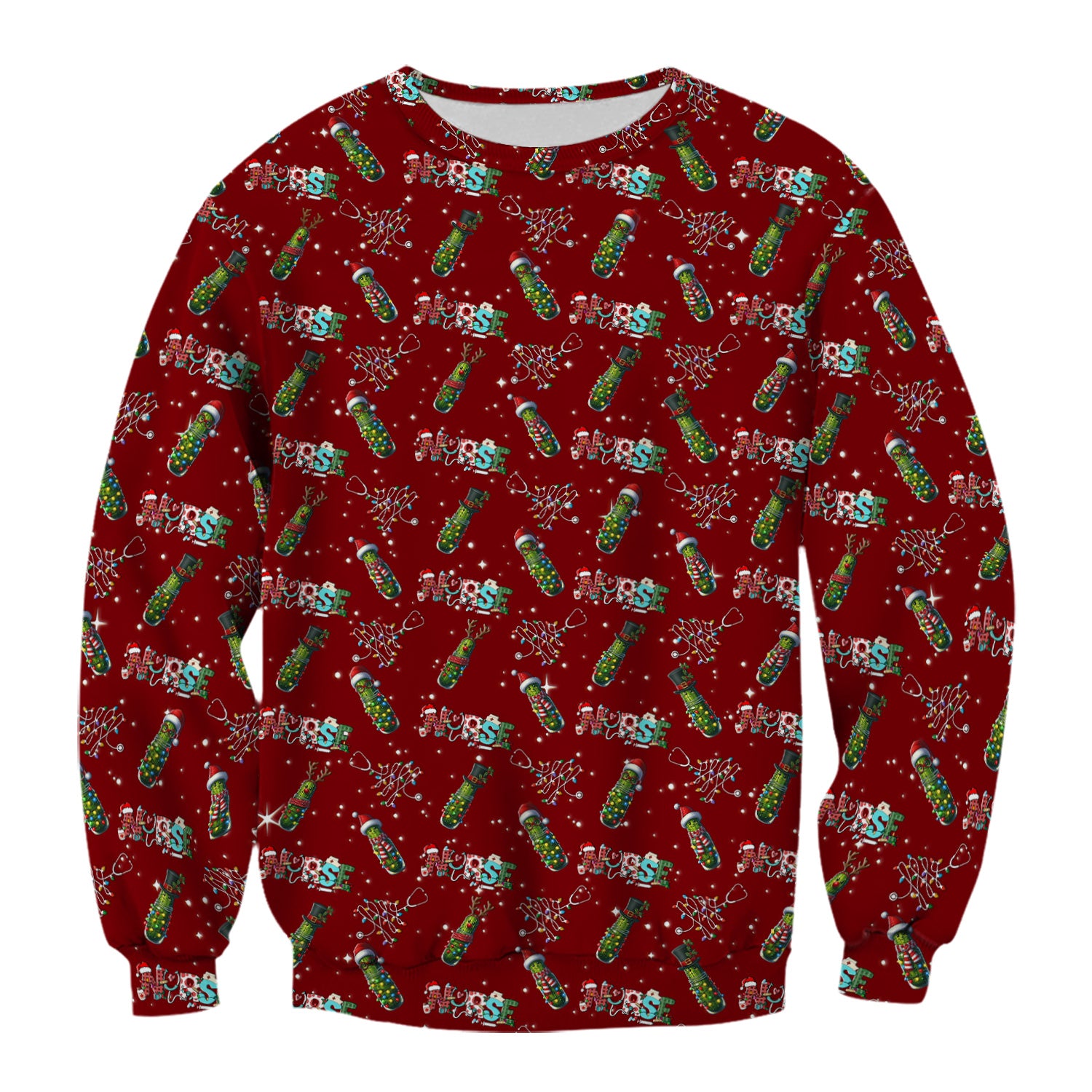 Christmas Pickle Scrub Top - Funny Holiday Medical Uniform - Gift for Nurse RN CNA LPN LVN EN
