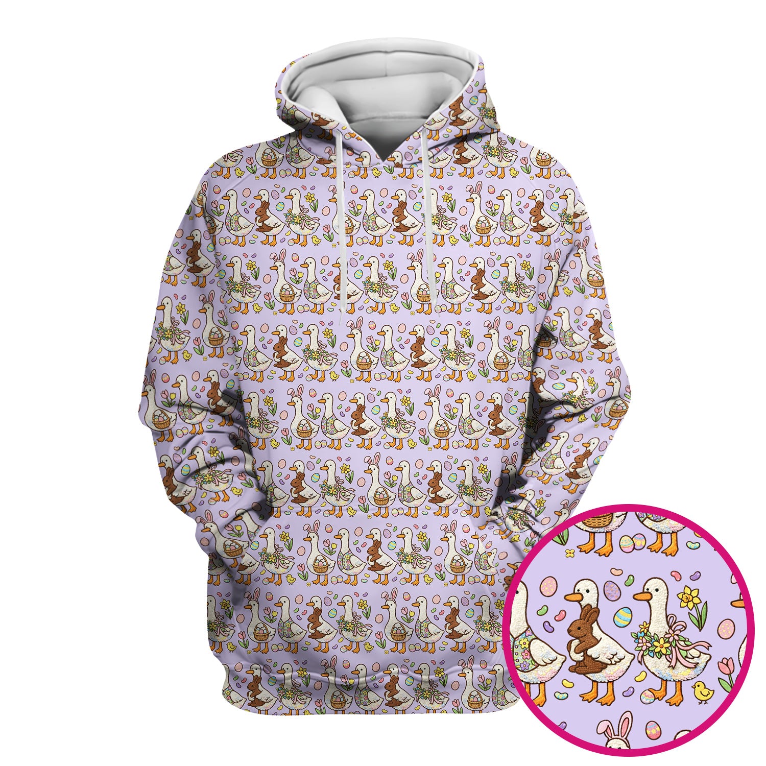 Easter Theme Duck and Bunny Egg Floral Print Scrub Top, Comfortable Scrubs for Nurses