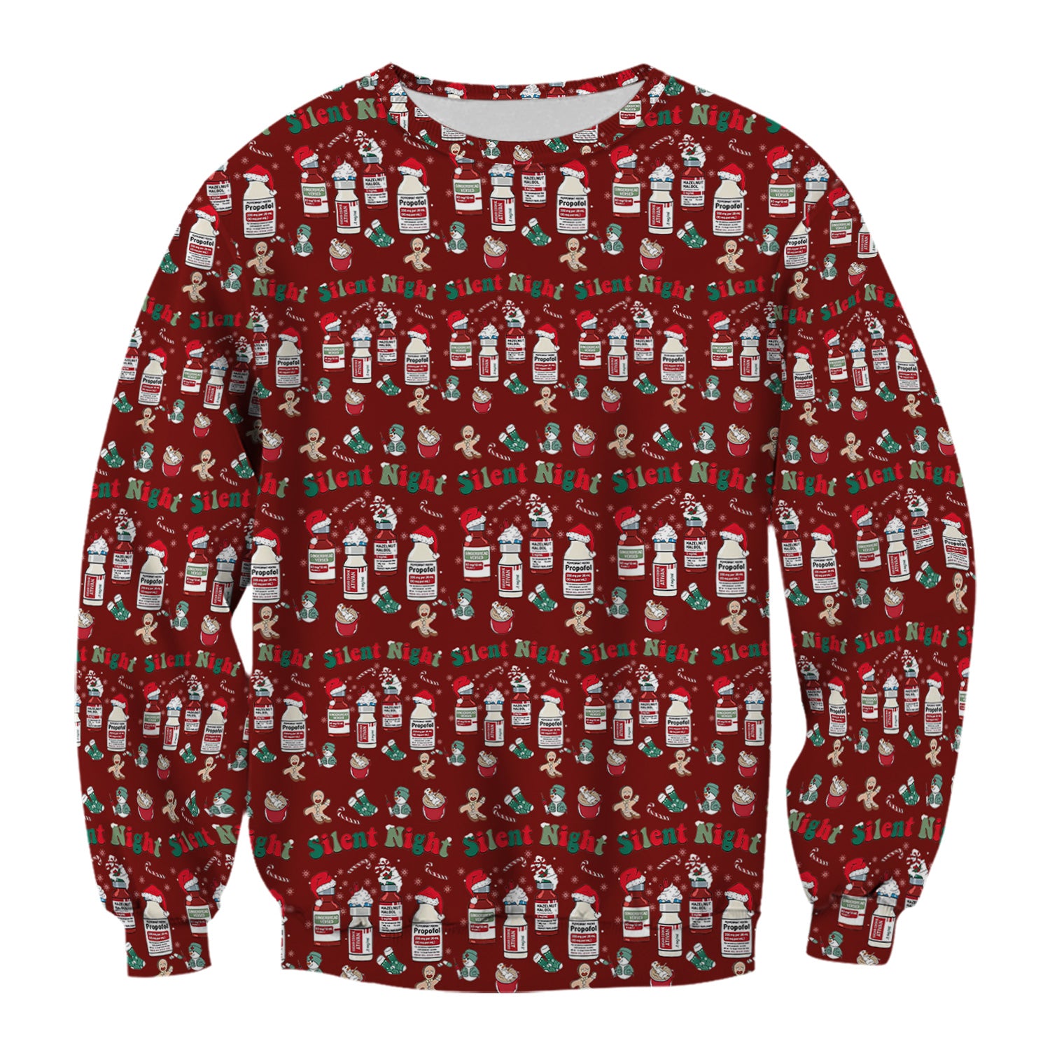 Funny Nurse Christmas Scrub Top - Silent Night & Medication Design - Holiday Gift for RN LPN CNA