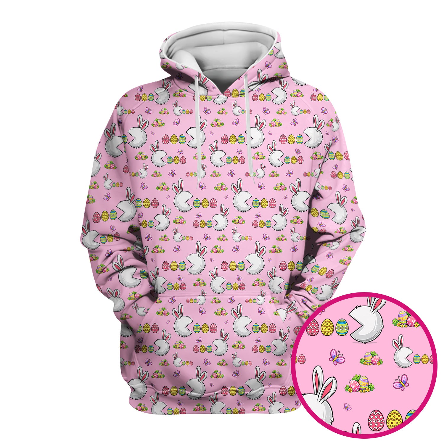 Easter Bunny and Colorful Eggs Print Scrub Top, Breathable Fabrics Nursing Uniform