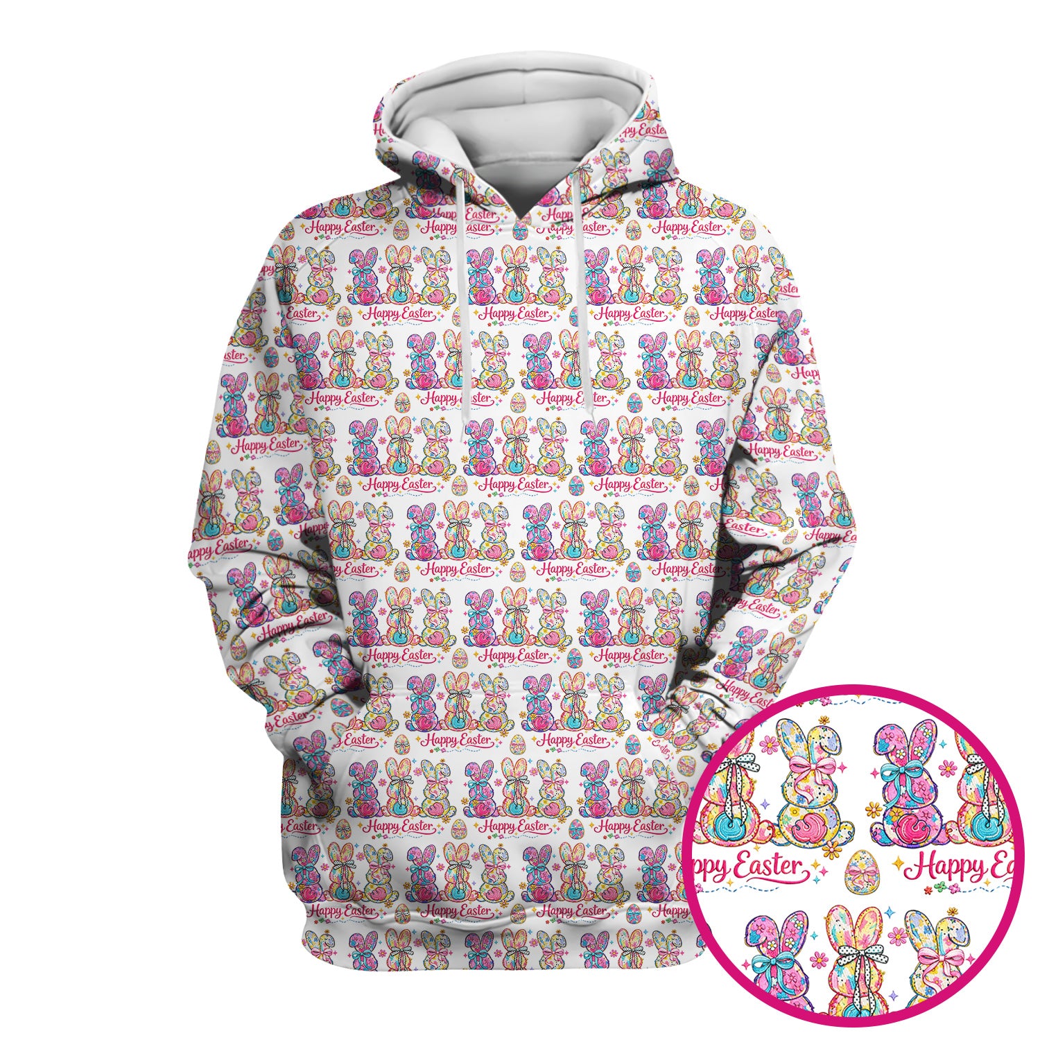 Pink Happy Easter Bunny Pattern Scrub Top, Comfortable Scrubs for Nurses