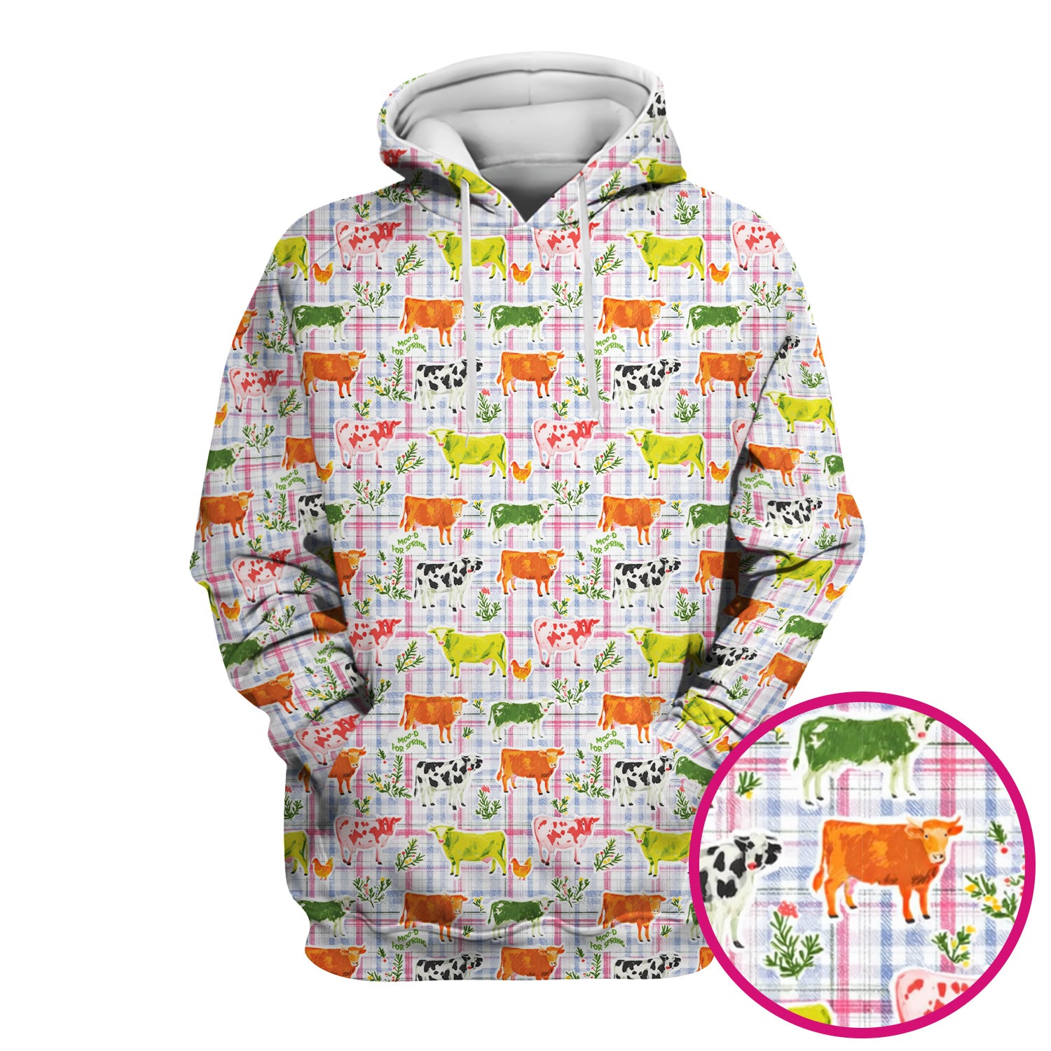 Colorful Farm Cow Plaid Print Scrub Top, Cute Country Scrubs for Nurses