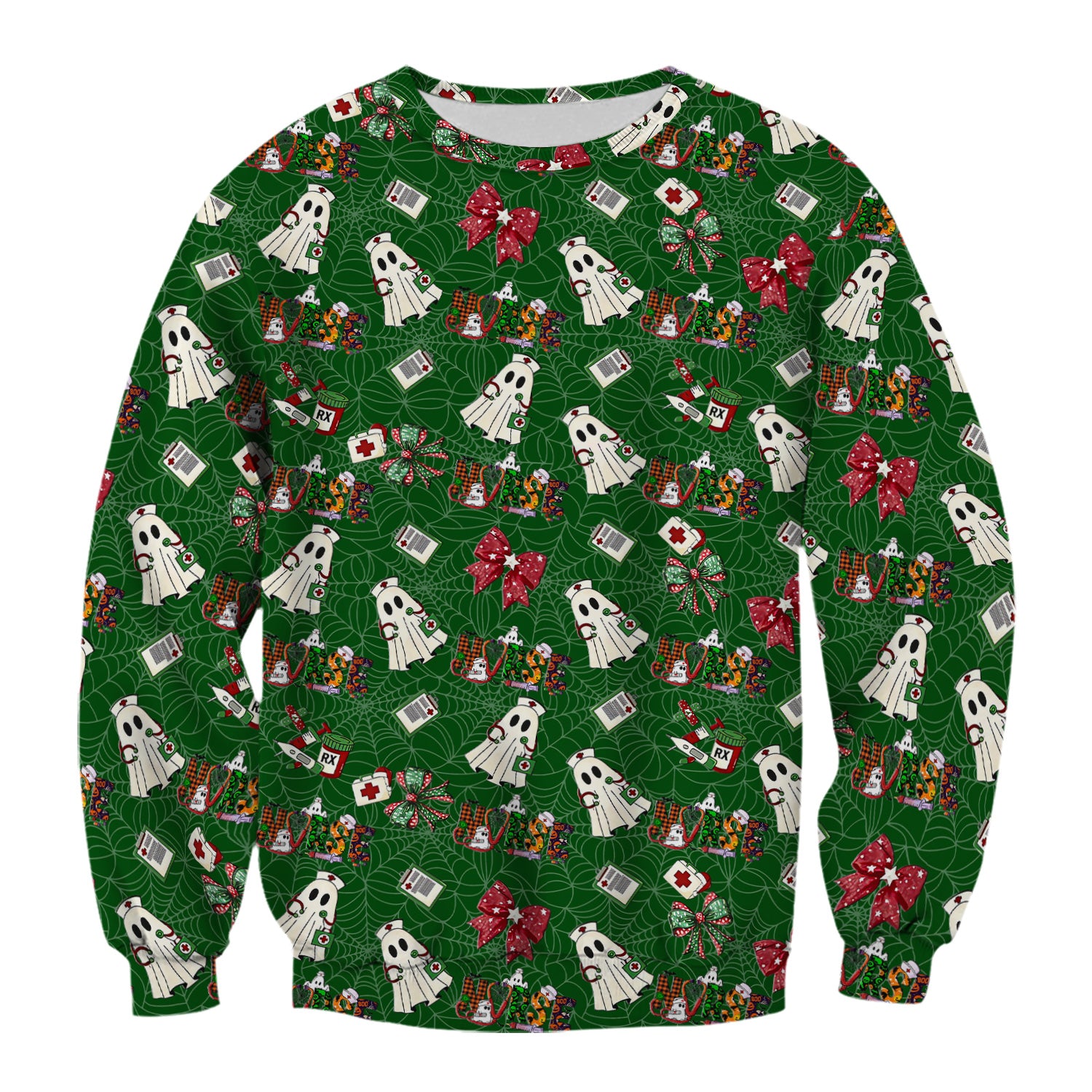 Halloween Nurse Scrub Top for Women - Cute Ghost and Spider Web Scrub Shirt Multi Color - Funny Nursing Work Shirt with Pockets