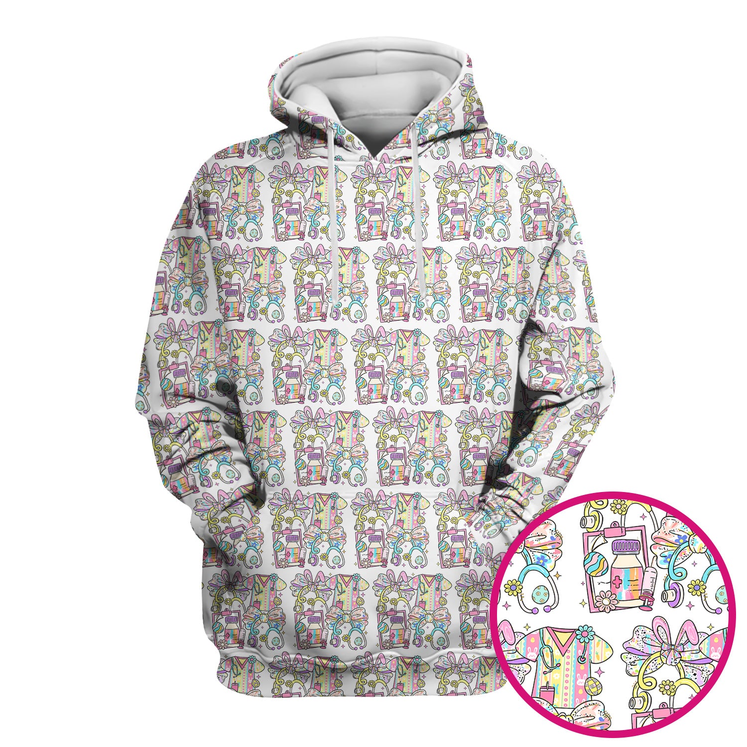 Colorful Nurse Scrub Supplies Pattern Scrub Top, Breathable Fabrics Nursing Uniform