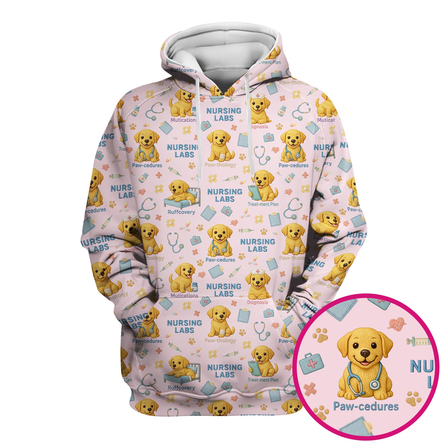 Labrador Nursing Scrub Top, Cute Dog Pattern Nurse Uniform,  Comfortable Scrubs For Nurses