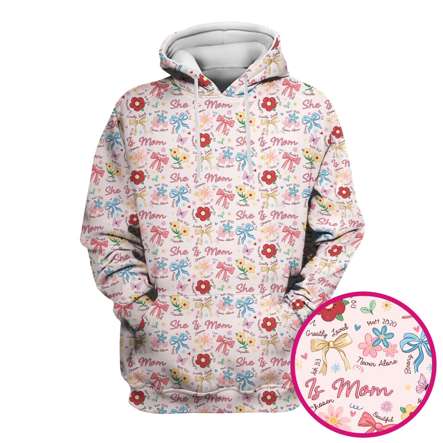She Is Mom Floral Bow Pattern Scrub Top, Comfortable Scrubs for Nurses