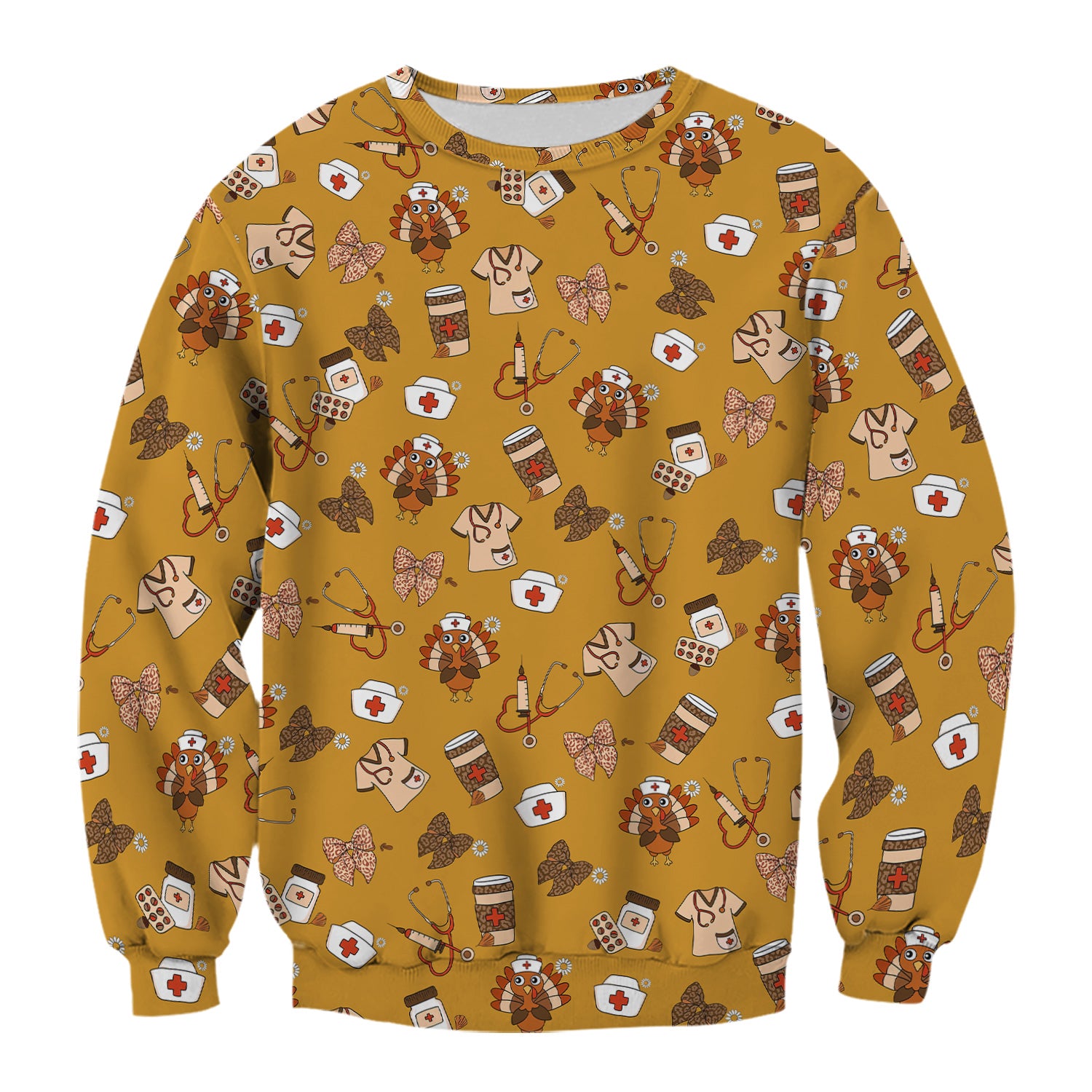 Cute Nurse Fall Season Scrub Top - Thanksgiving Turkey & Stethoscope Medical Design  - Gift for RN LPN CNA