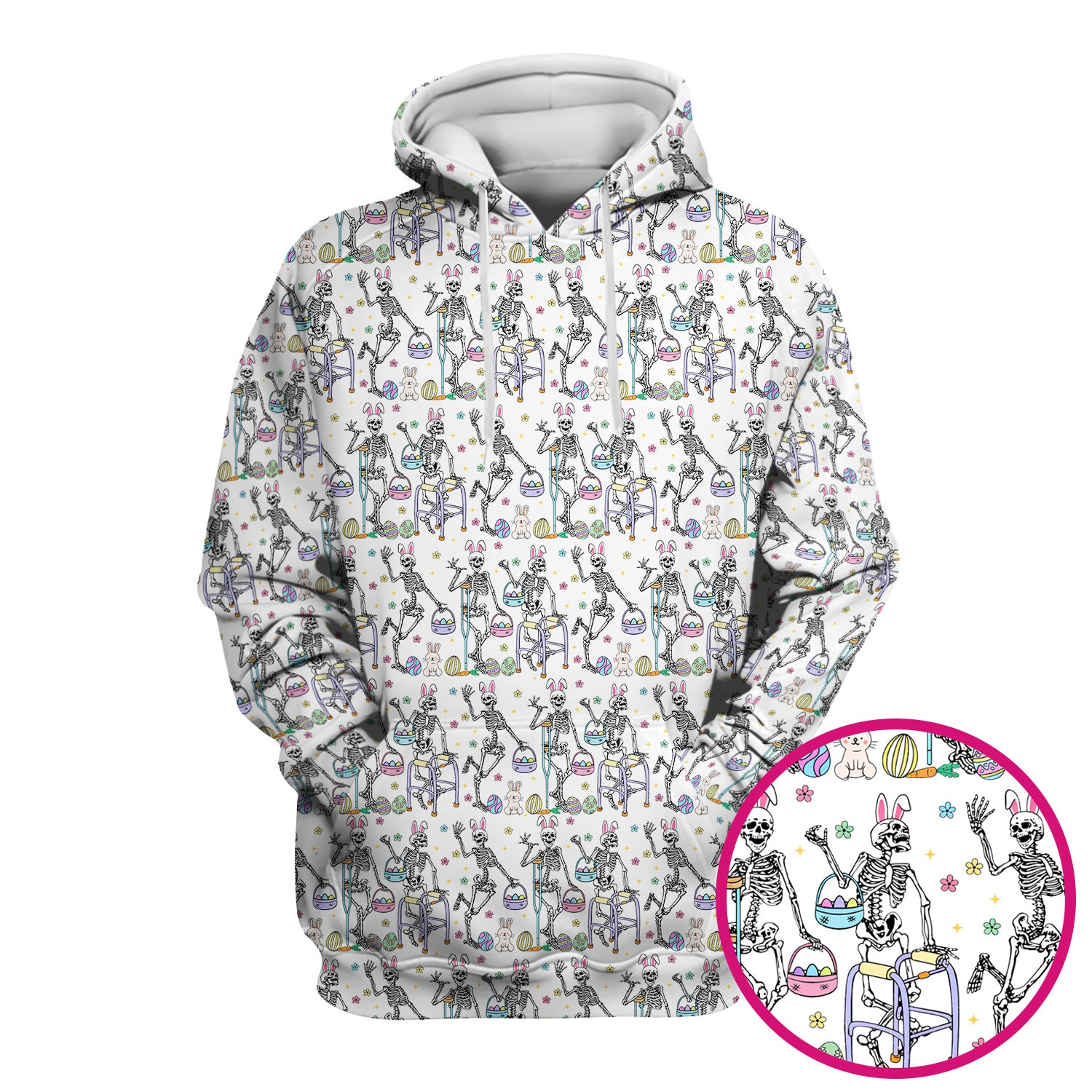 Fun Skeleton Bunny Easter Print Scrub Top, Comfortable Scrubs for Nurses