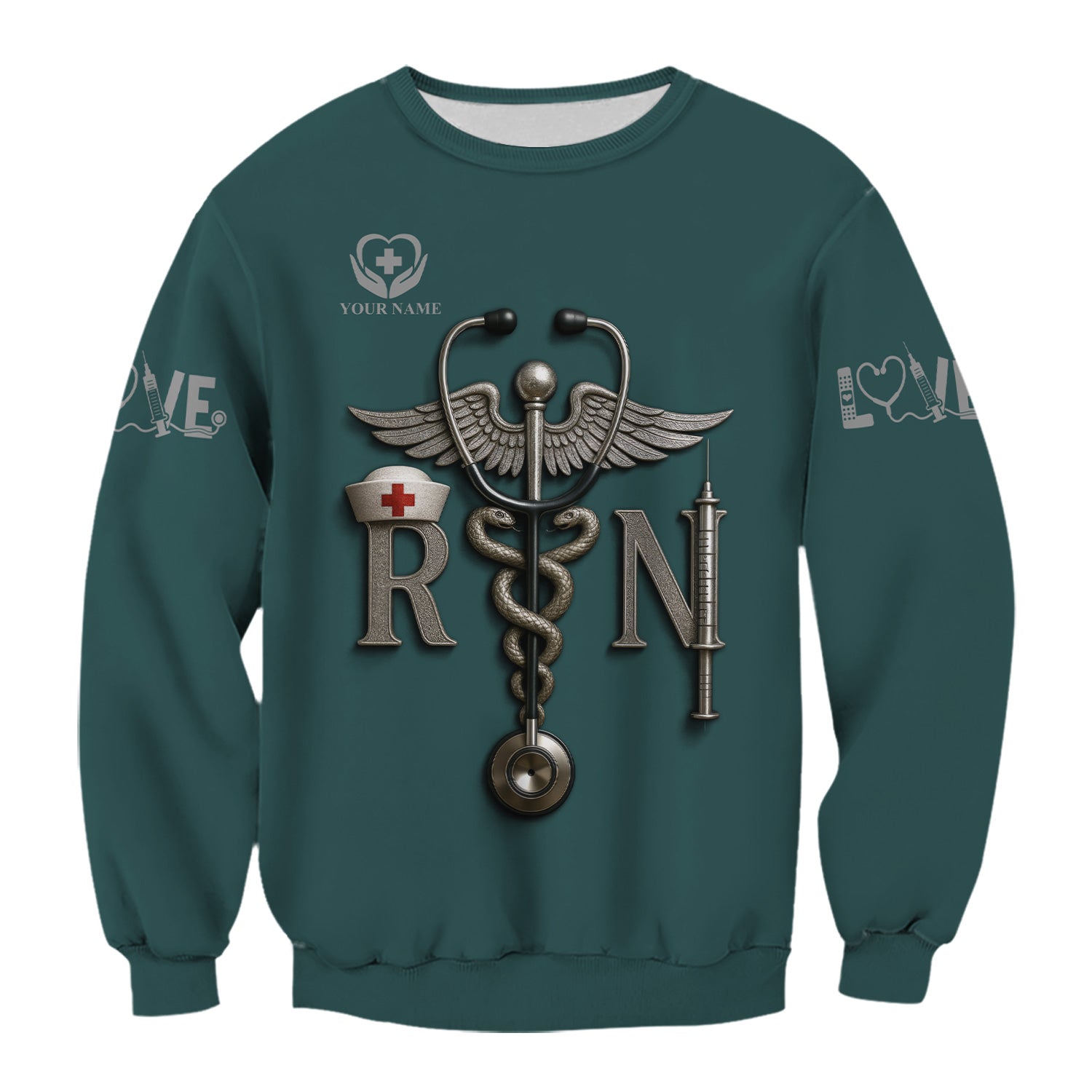 Personalized RN Nurse Shirt - Caduceus & Syringe Graphic - Custom Gift for Registered Nurse, CNA, LPN, or Medical Staff