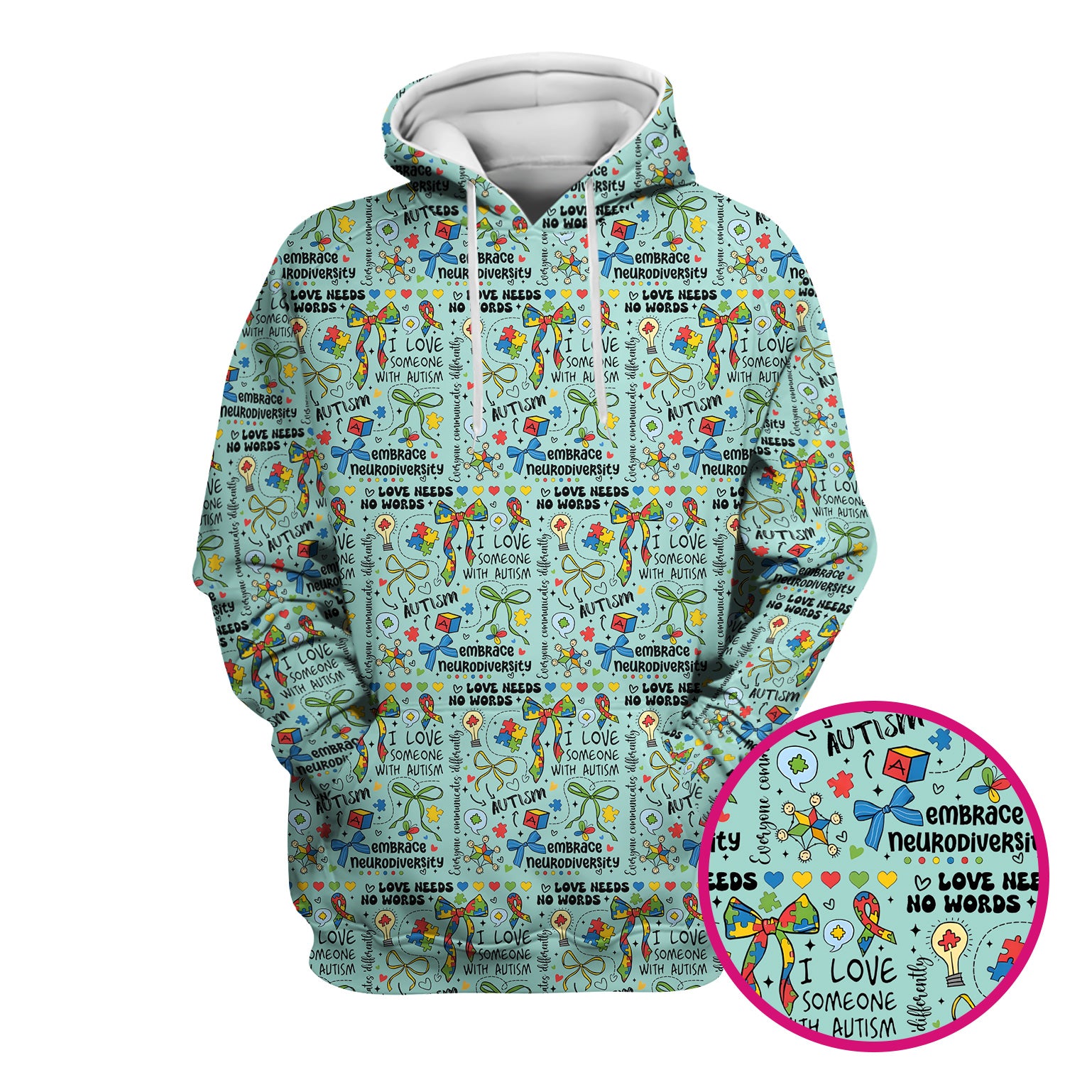 Autism Awareness Puzzle Ribbon Pattern Scrub Top, Breathable Fabrics Nursing Uniform