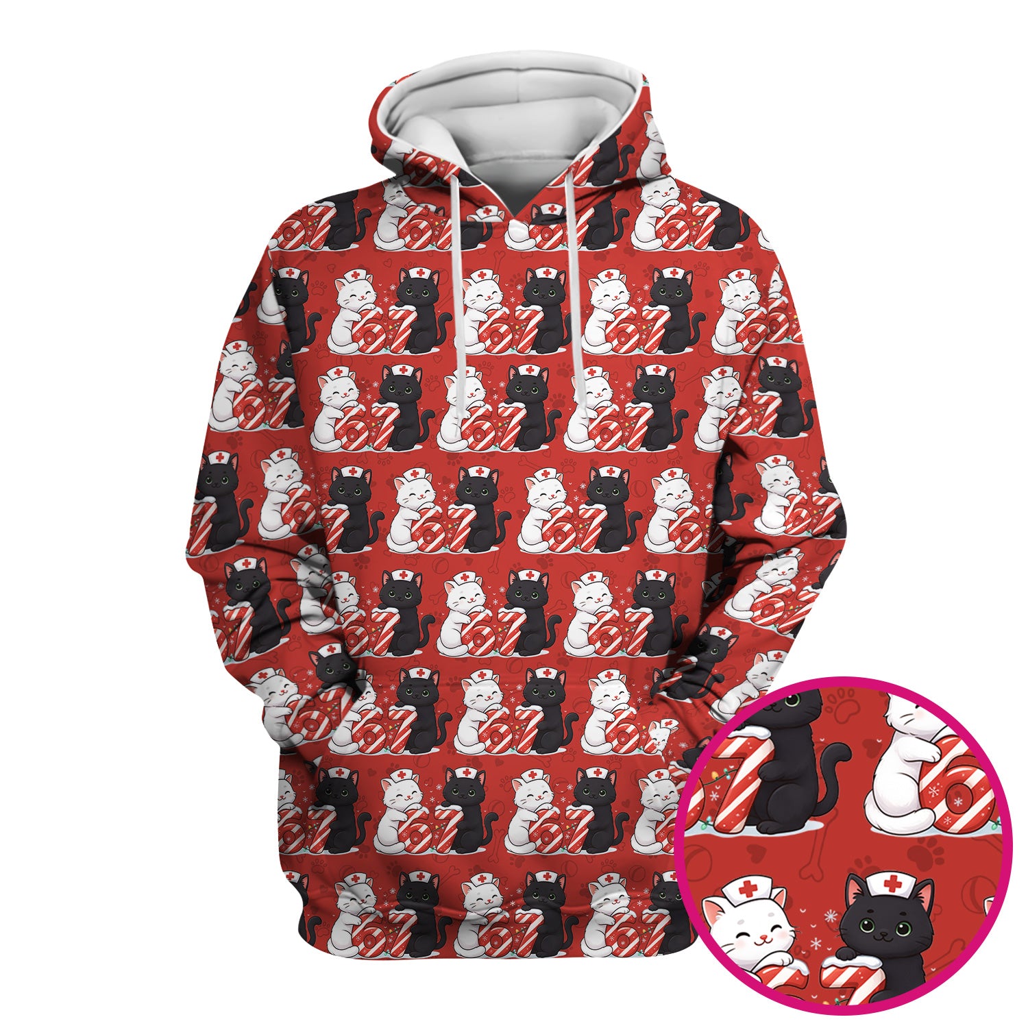 Xmas Cat Pattern Scrub Top, Christmas Nurse Six Seven With Cat Scrub Shirt, Breathable Fabrics Nursing Uniform
