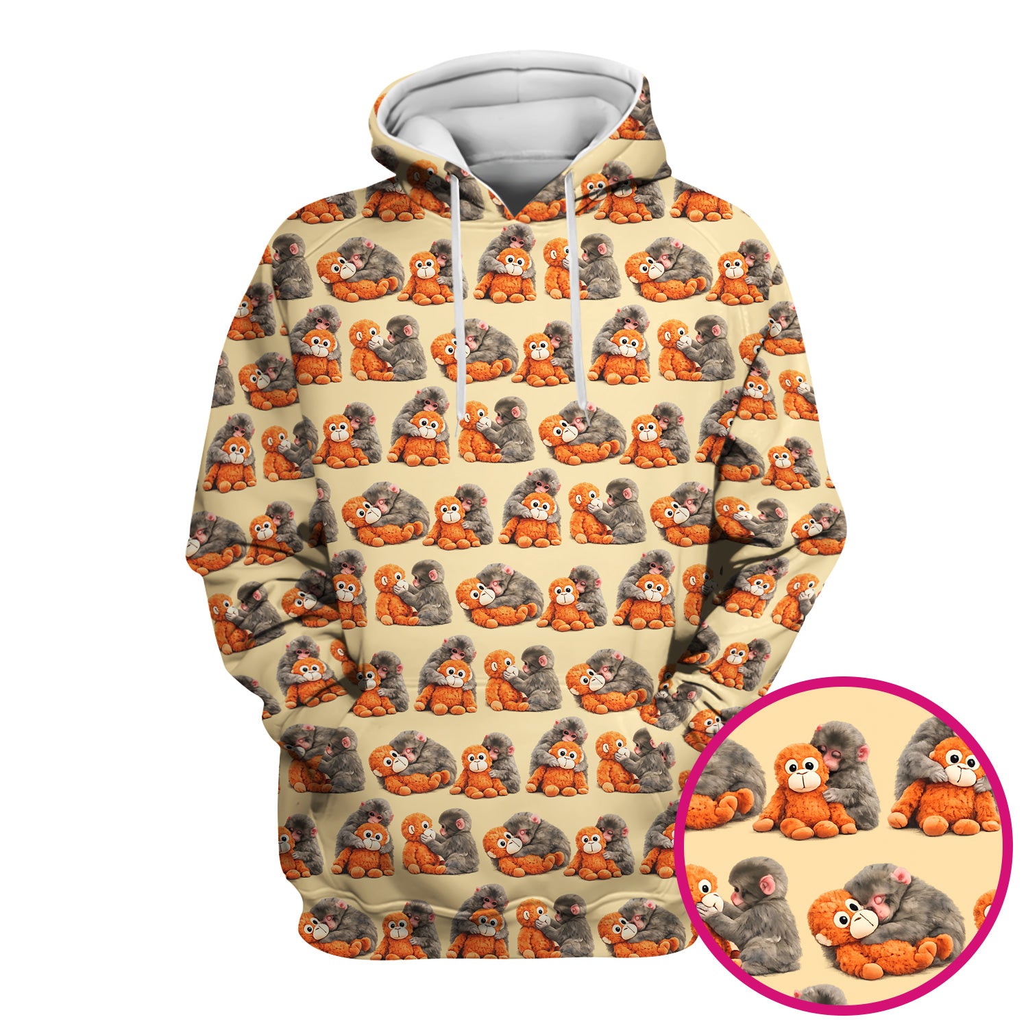 Cute Baby Monkey Plush Toy Animal Pattern Scrub Top, Breathable Medical Uniform Top