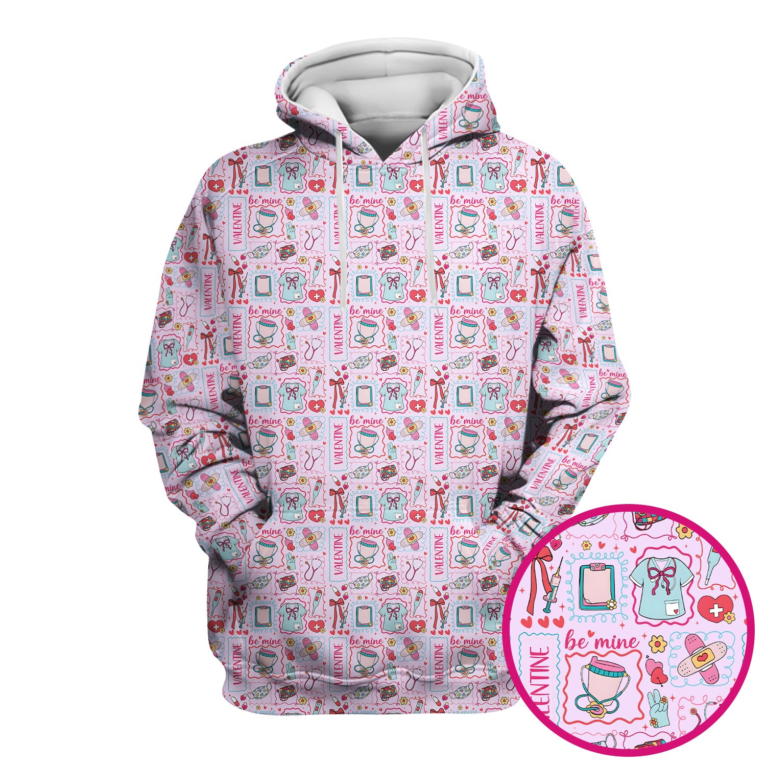 Valentine Medical Hearts Bandages Syringes Scrub Top, Comfortable Scrubs for Nurses