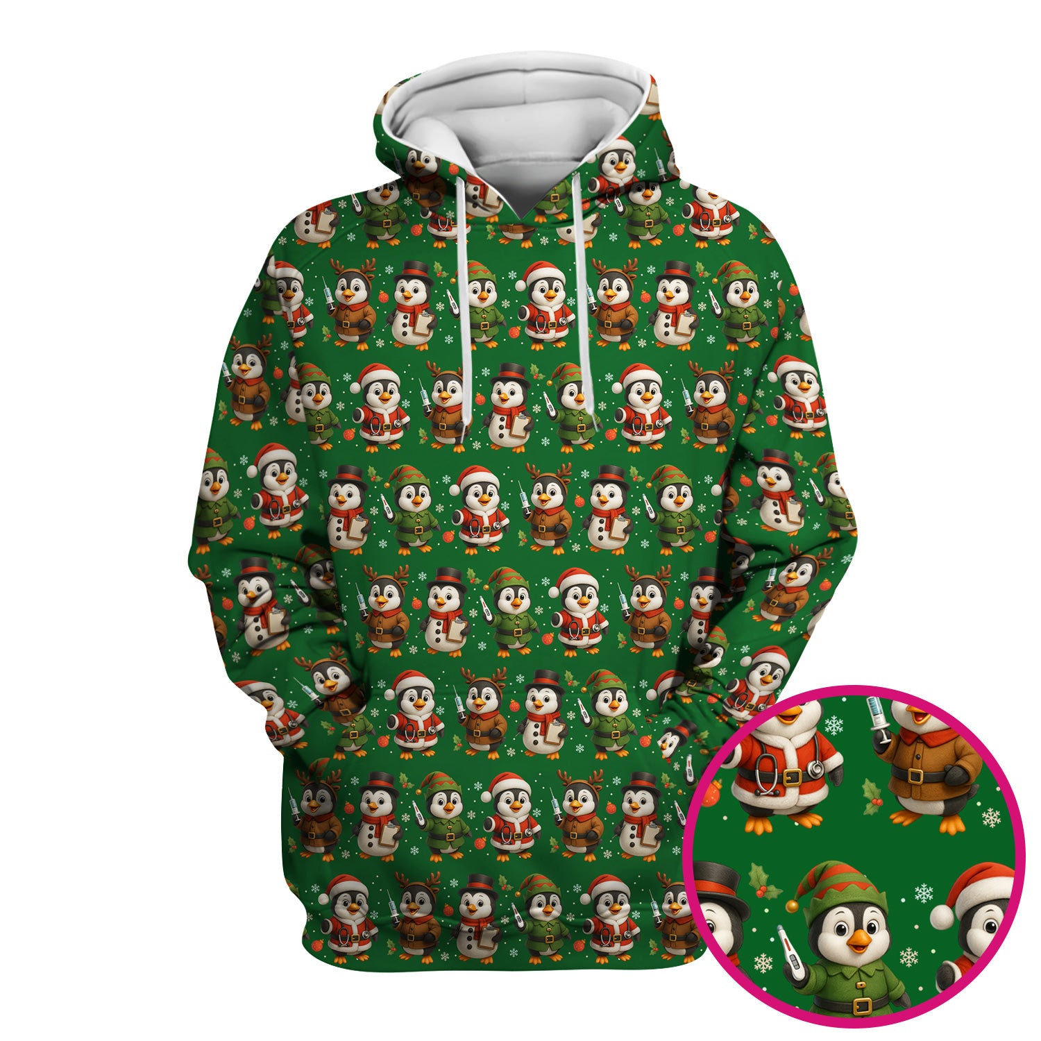 Cute Christmas Penguin Scrubs - Festive Pattern Scrub Top for Women - Cozy Holiday Scrubs Perfect for Nurse Gift Season
